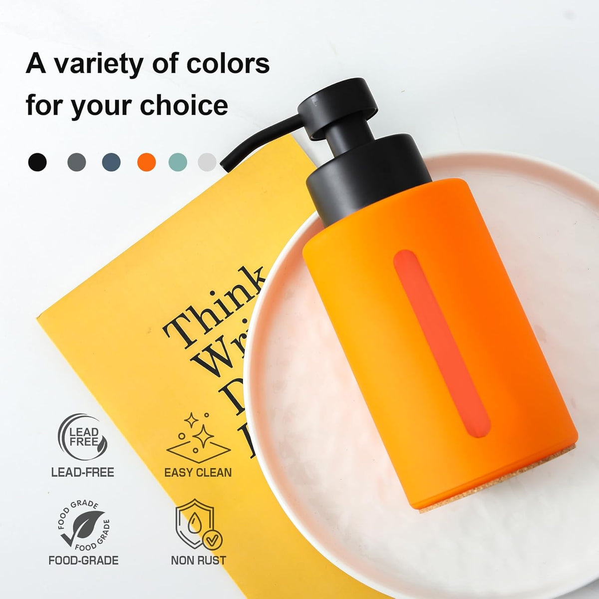 Enra Fall Glass Soap Dispenser with Window,12oz Orange Bathroom Soap Dispenser with Stainless Steel