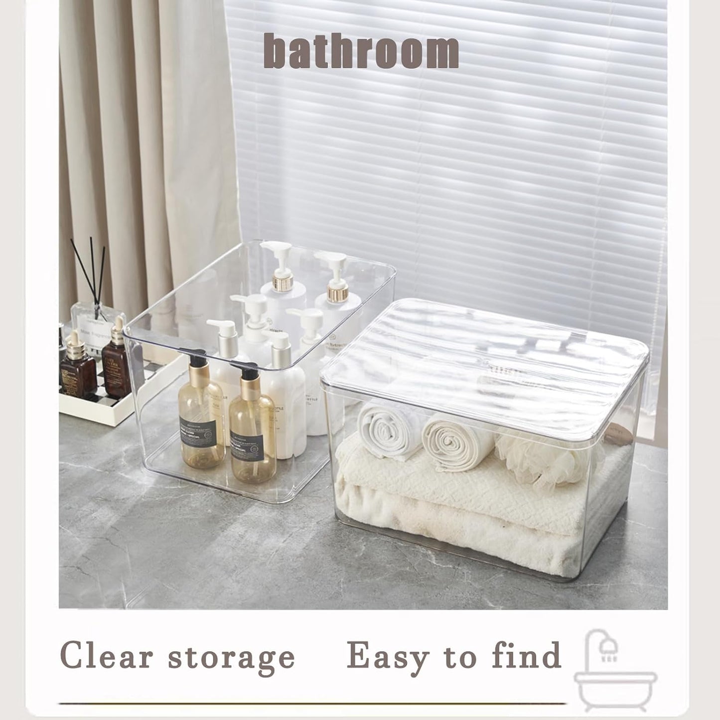 Clear plastic storage bins with LIDS-4packs,storage containers for snacks, cosmetics, books, dog