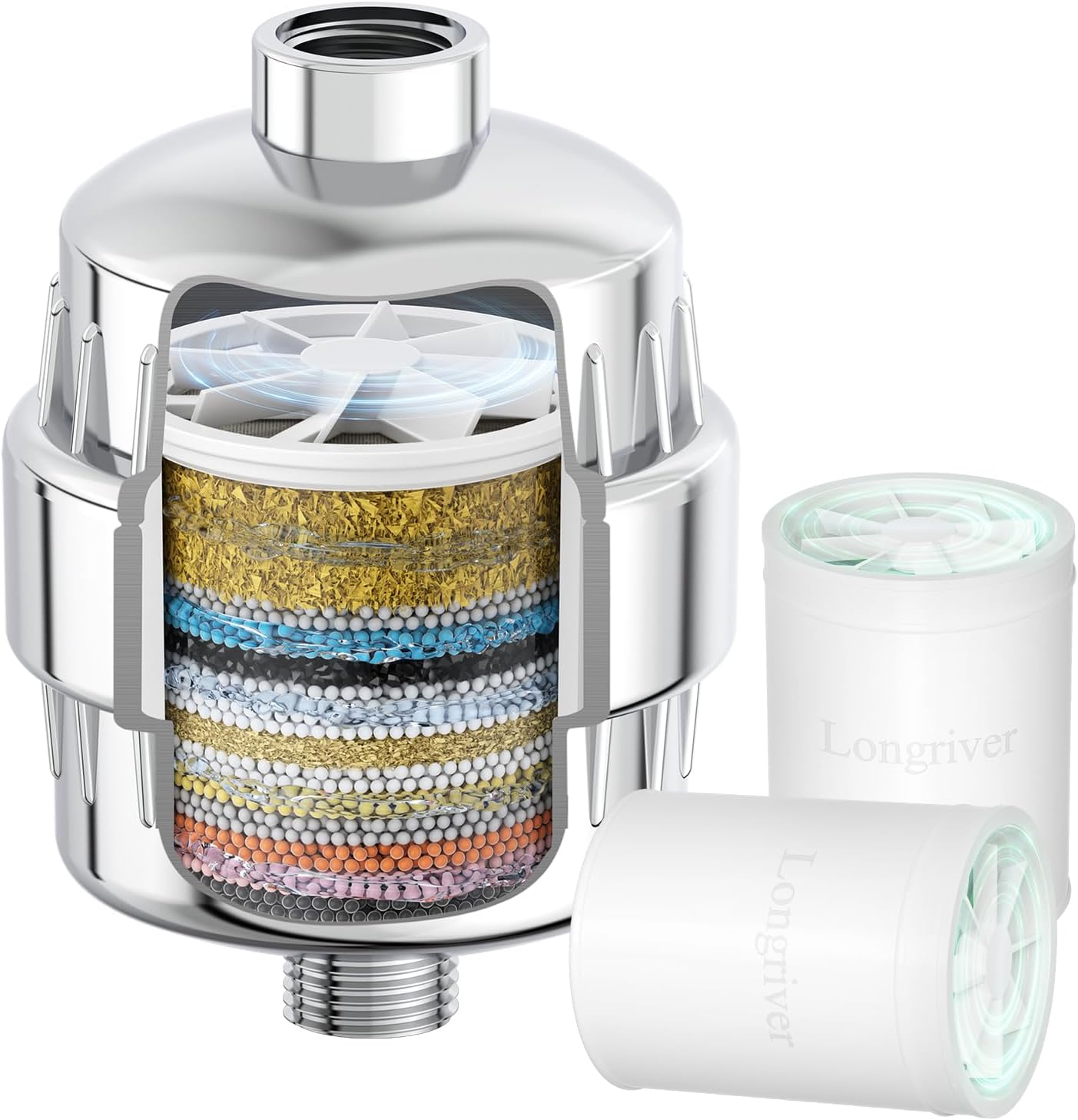 R7 Shower Filter with 2 Replacement Cartridge High Put Shower Water Filter for Hard Water 99.99%