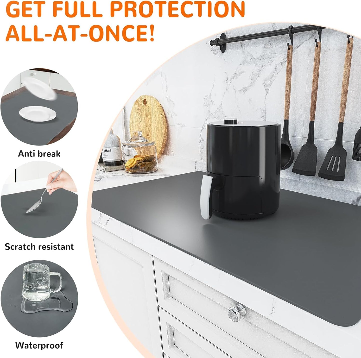 Warome Silicone Mat, 47"x 23" Silicone Mats for Kitchen Counter, Nonslip Heat Resistant Mat, Extra