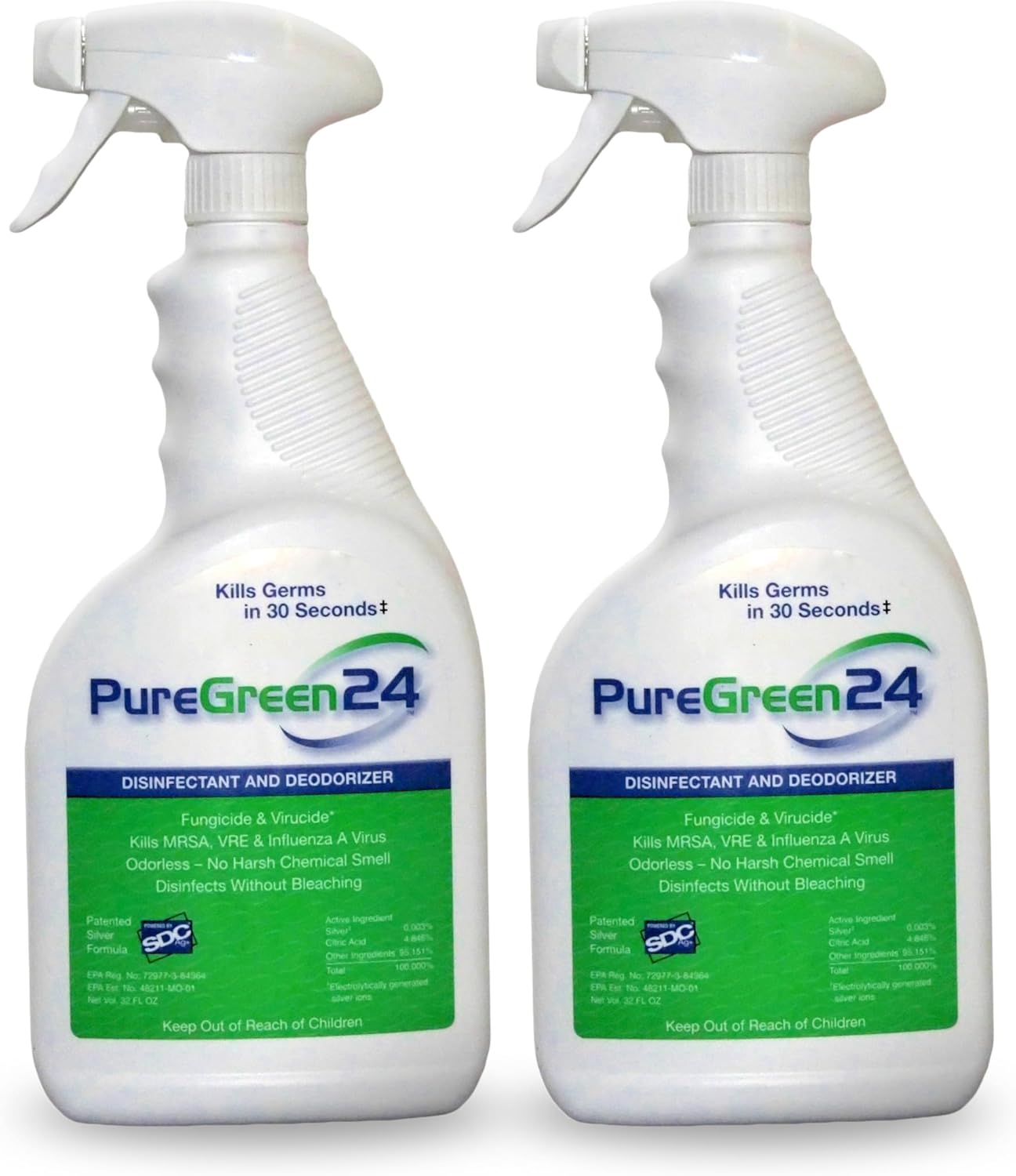 PureGreen24 Safe & Effective Disinfectant. Kills Deadly Germs including RSV COVID-19 Norovirus MRSA