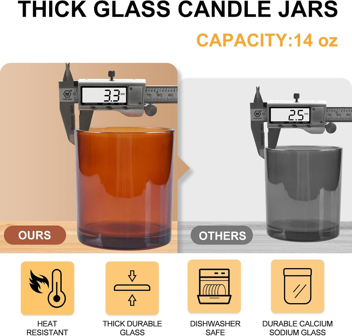 14 OZ Thick Candle Jars for Making Candles 12 Pcs, 3 Wick Empty Jars with Wood Lids for Candle