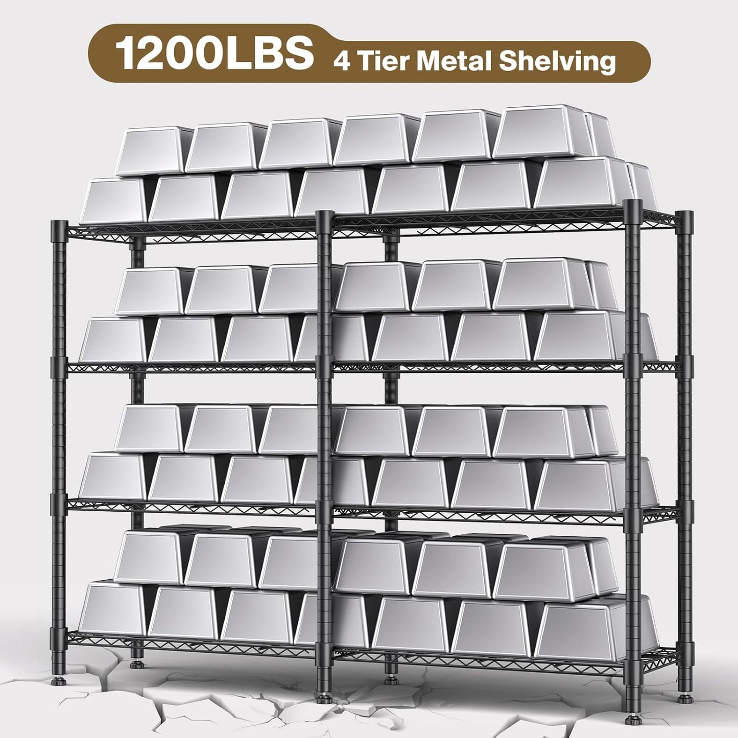 Himimi 4-Tier Heavy Duty Metal Storage Rack, 1200LBS Adjustable Wire Shelving for Storage, Standing