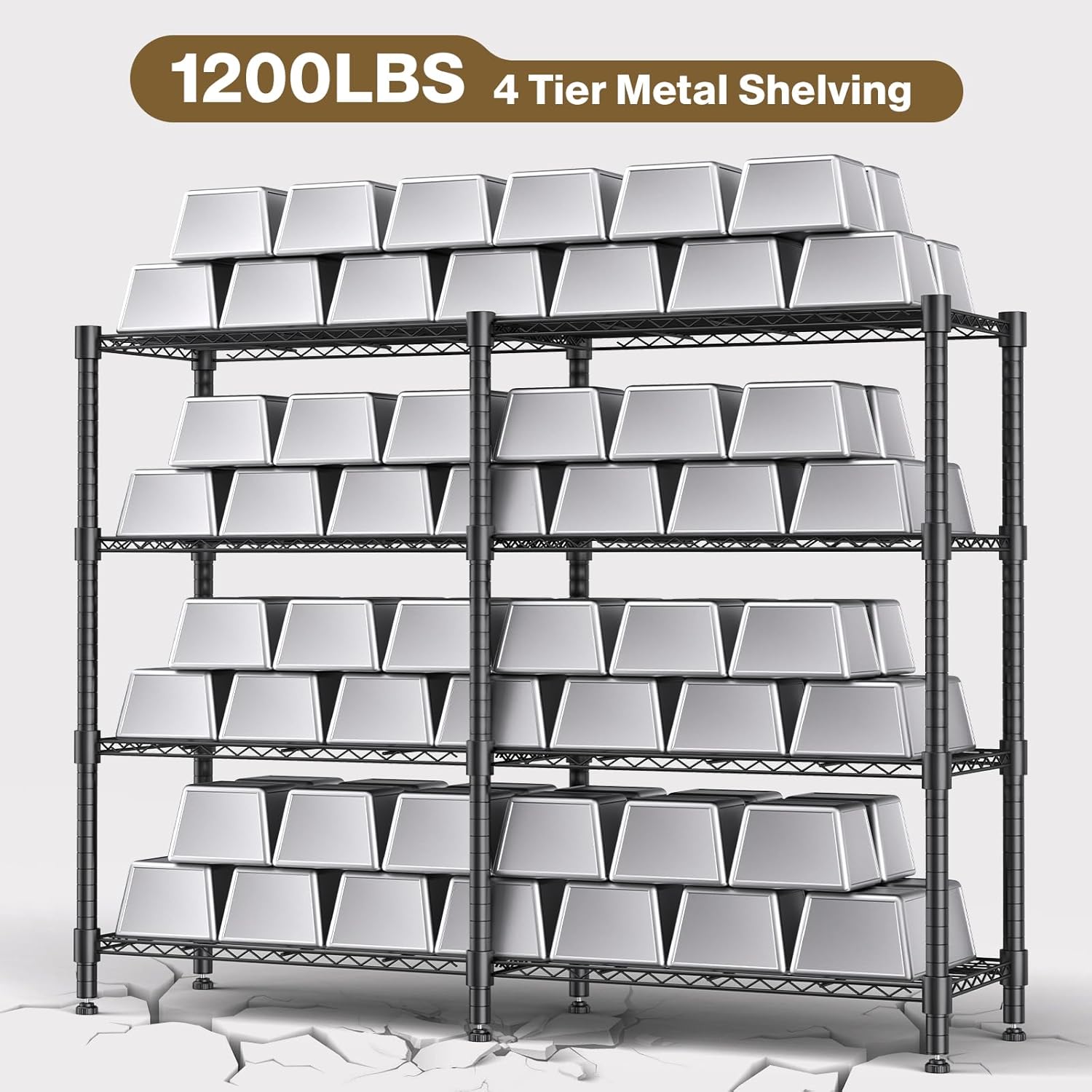 Himimi 4-Tier Heavy Duty Metal Storage Rack, 1200LBS Adjustable Wire Shelving for Storage, Standing