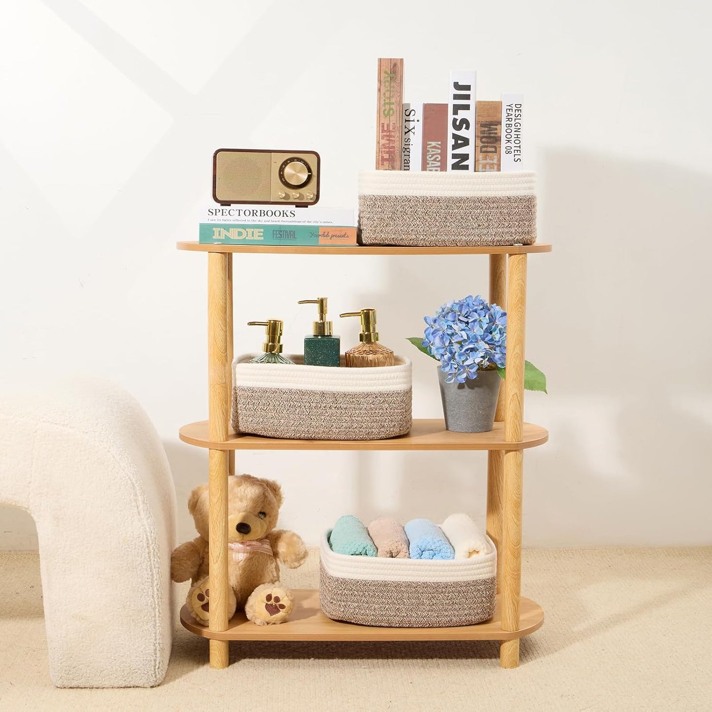 Small Storage Baskets for Organizing | Closet Organizer Bins | Shelf Toy Basket | Woven Rope