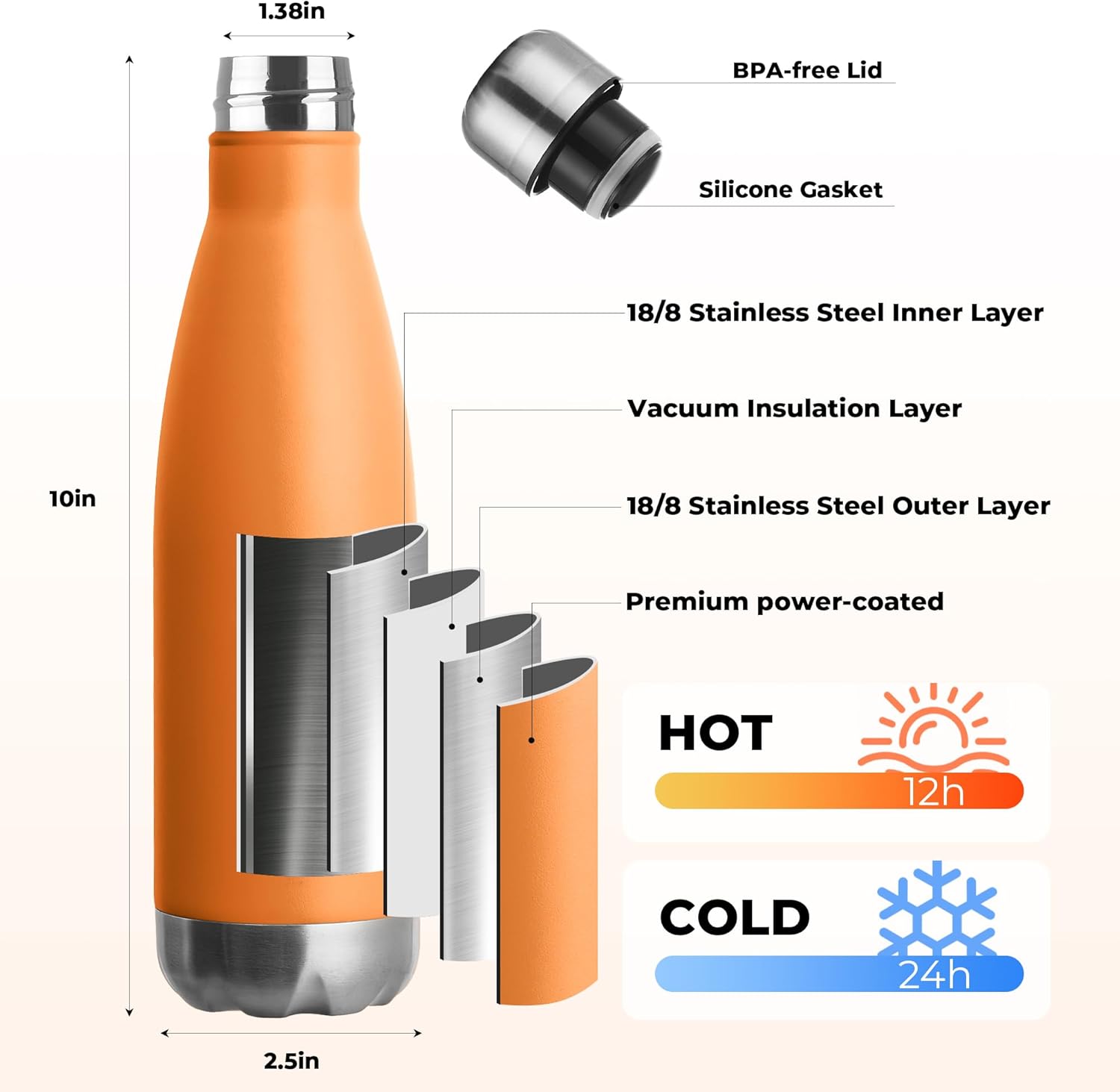 MEWAY 17oz Sport Water Bottle 12 Pack Vacuum Insulated Stainless Steel Leak-Proof Double Wall Cola
