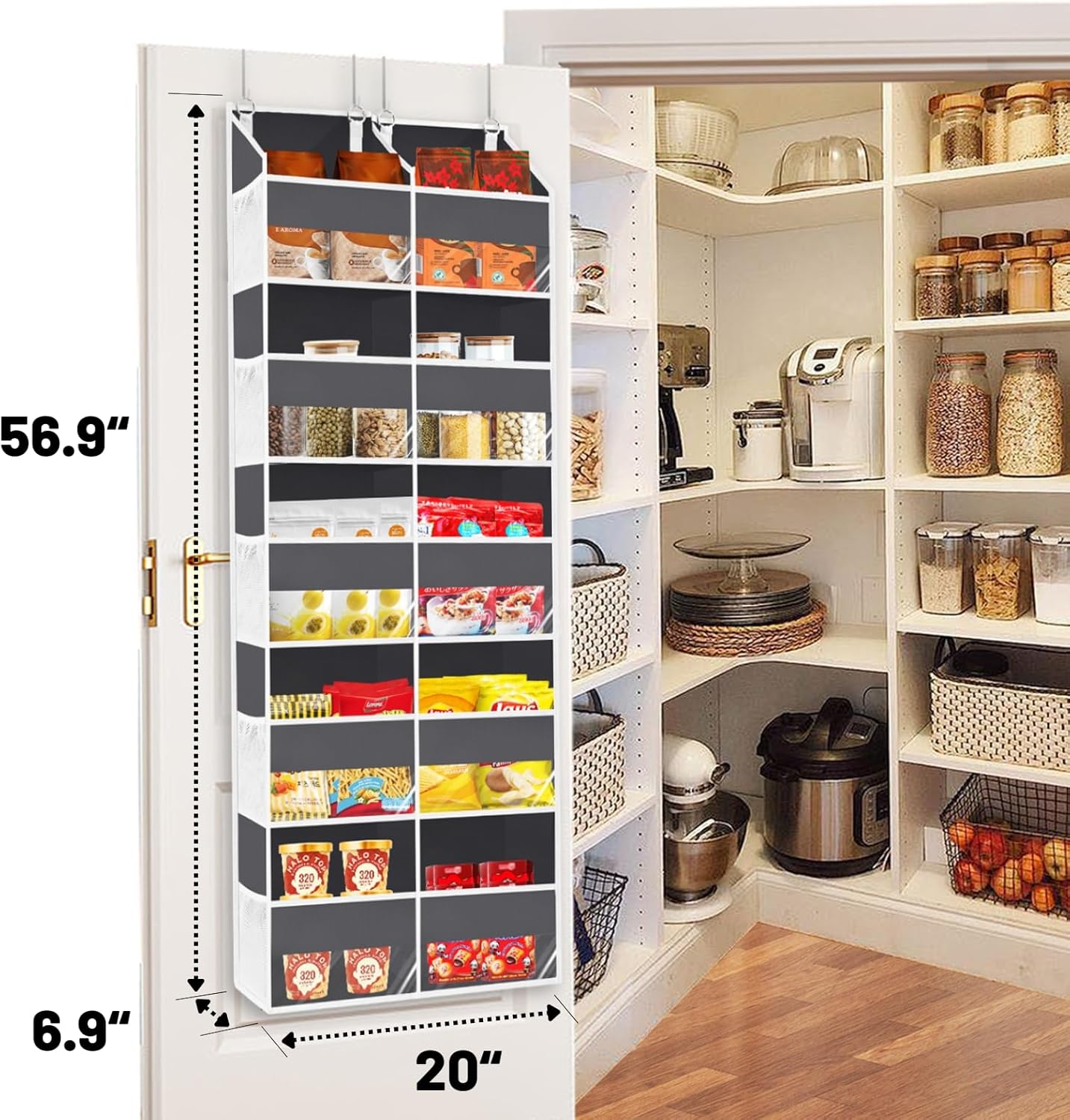 2 Pack Over the Door Organizer 5 Tiers, Extra Large Behind Door Storage of 10 Compartments, 80 lbs