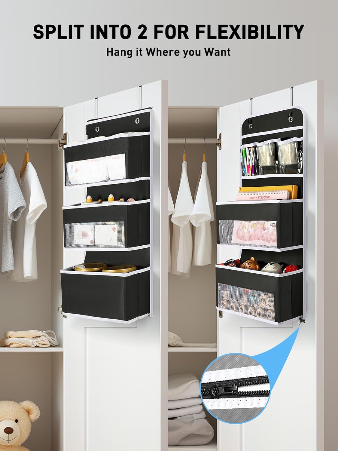 Yecaye 6-Tier Over The Door Storage Organizer, Flexible 1 Split into 2 Swing-Proof Hanging Bathroom