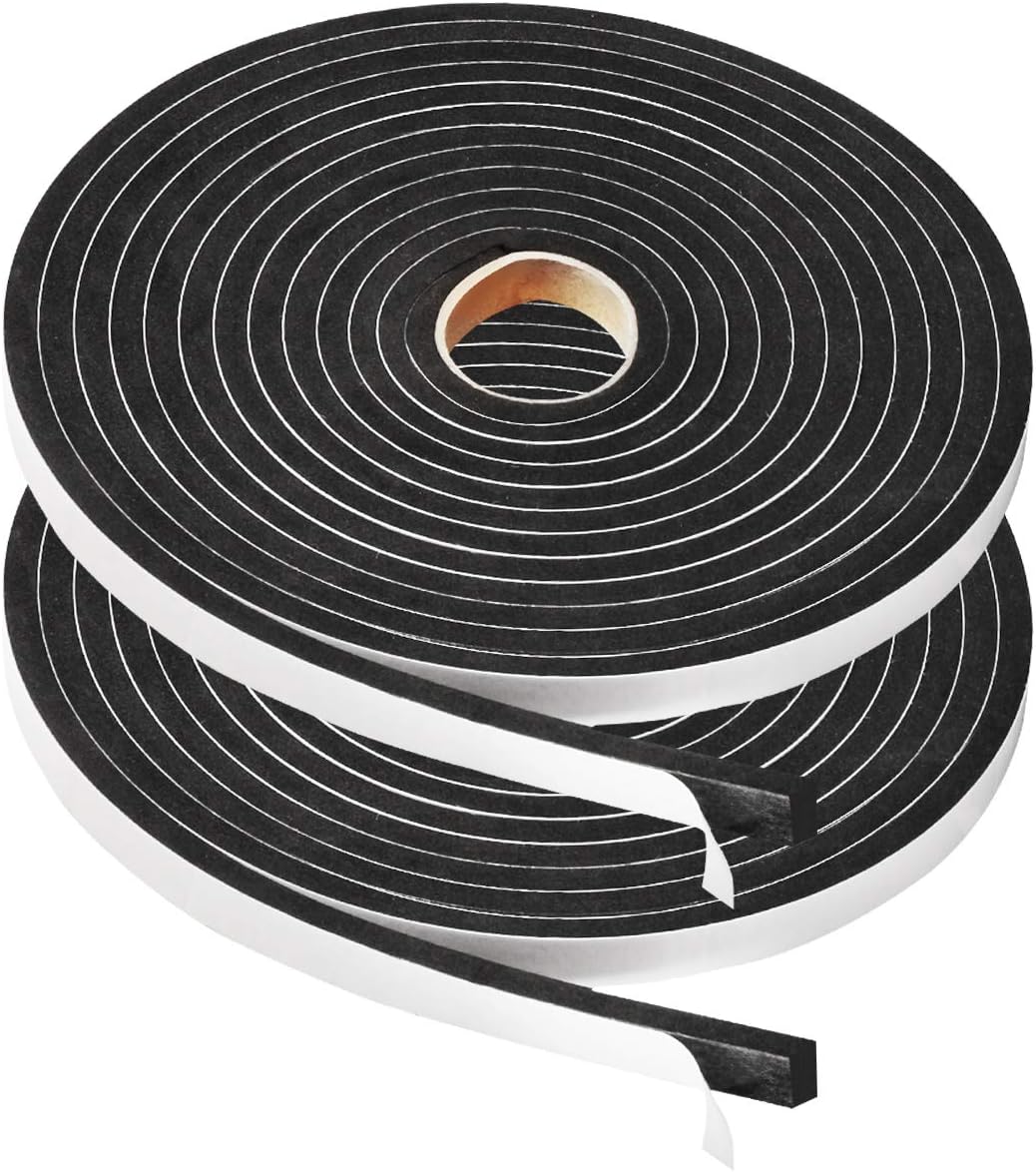 2 Rolls Foam Tape Weatheratrip for Door Window Insulation, Single Sided Foam Strips Adhesive, High