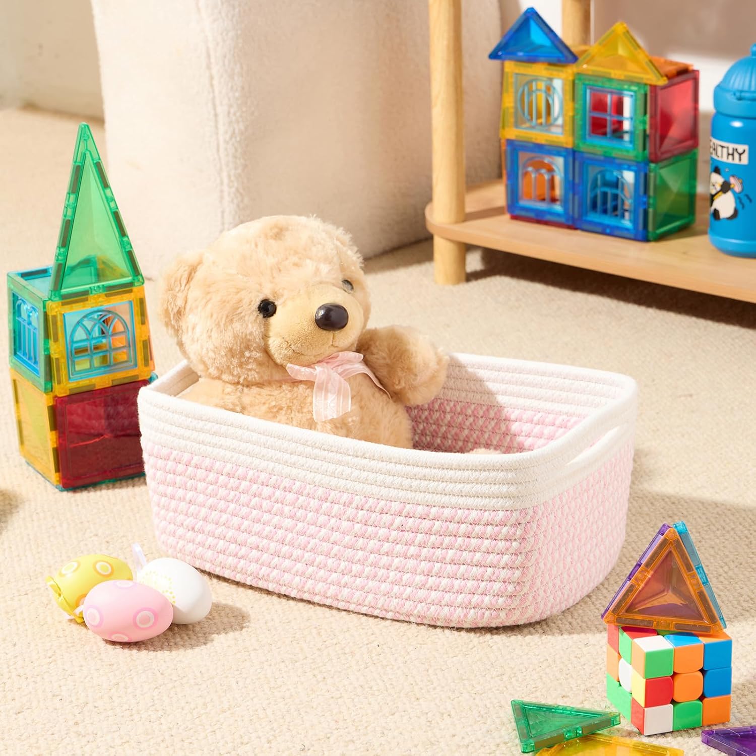 Small Storage Baskets for Organizing | Closet Organizer Bins | Shelf Toy Basket | Woven Rope