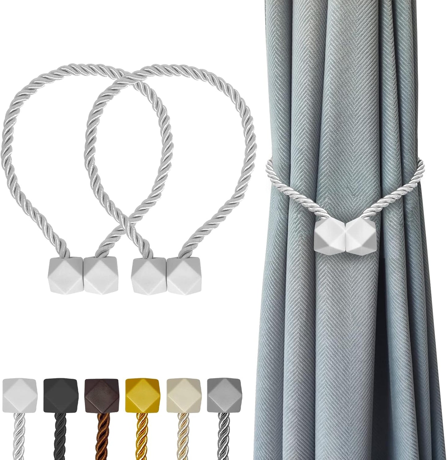 Hion Magnetic Curtain Tiebacks White 2pcs, Curtain Tiebacks Buckles Holdbacks Holders Hooks Clip
