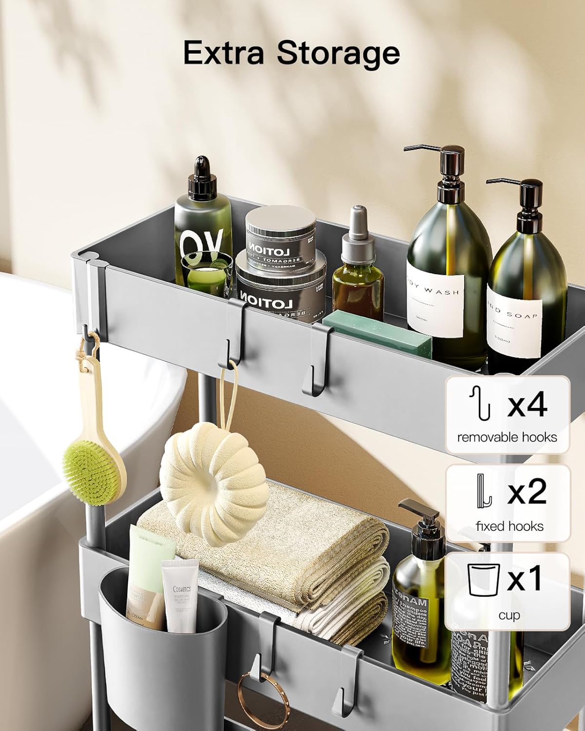Pipishell Slim Storage Cart with Wheels - 3 Tier Bathroom Organizers and Storage Cart - Rolling