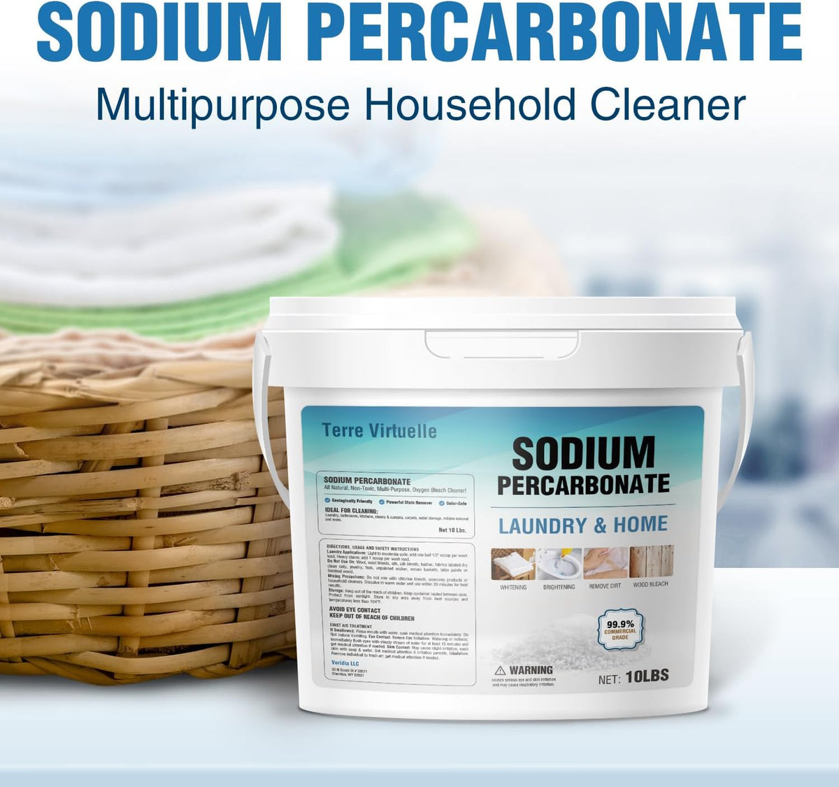 Sodium Percarbonate 10 lbs – Oxygen Bleach Powder & Laundry Booster – Multi-Purpose Cleaner for