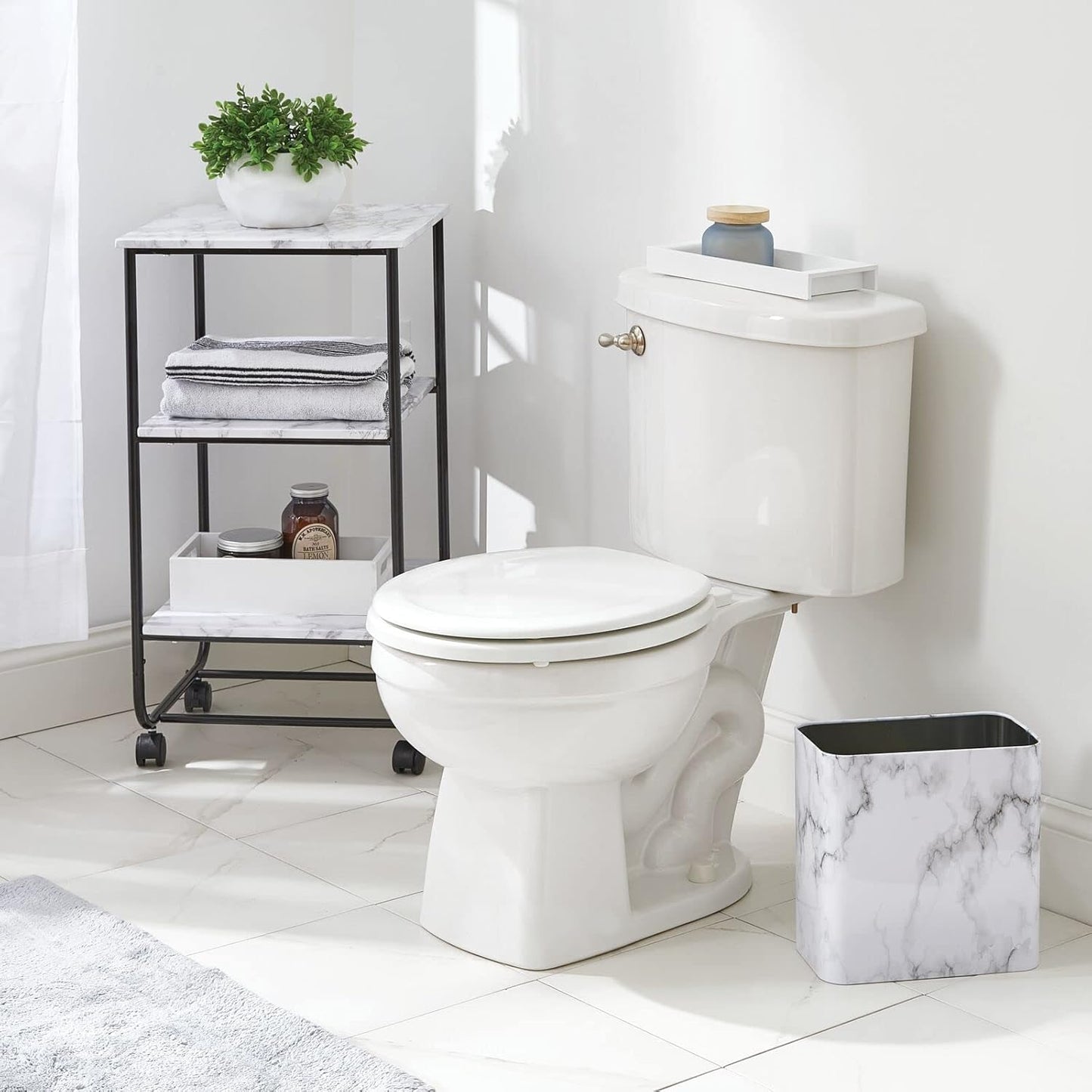 mDesign Metal Wastepaper Bin — Compact Rectangular Bathroom Bin — Rubbish Basket for Home and
