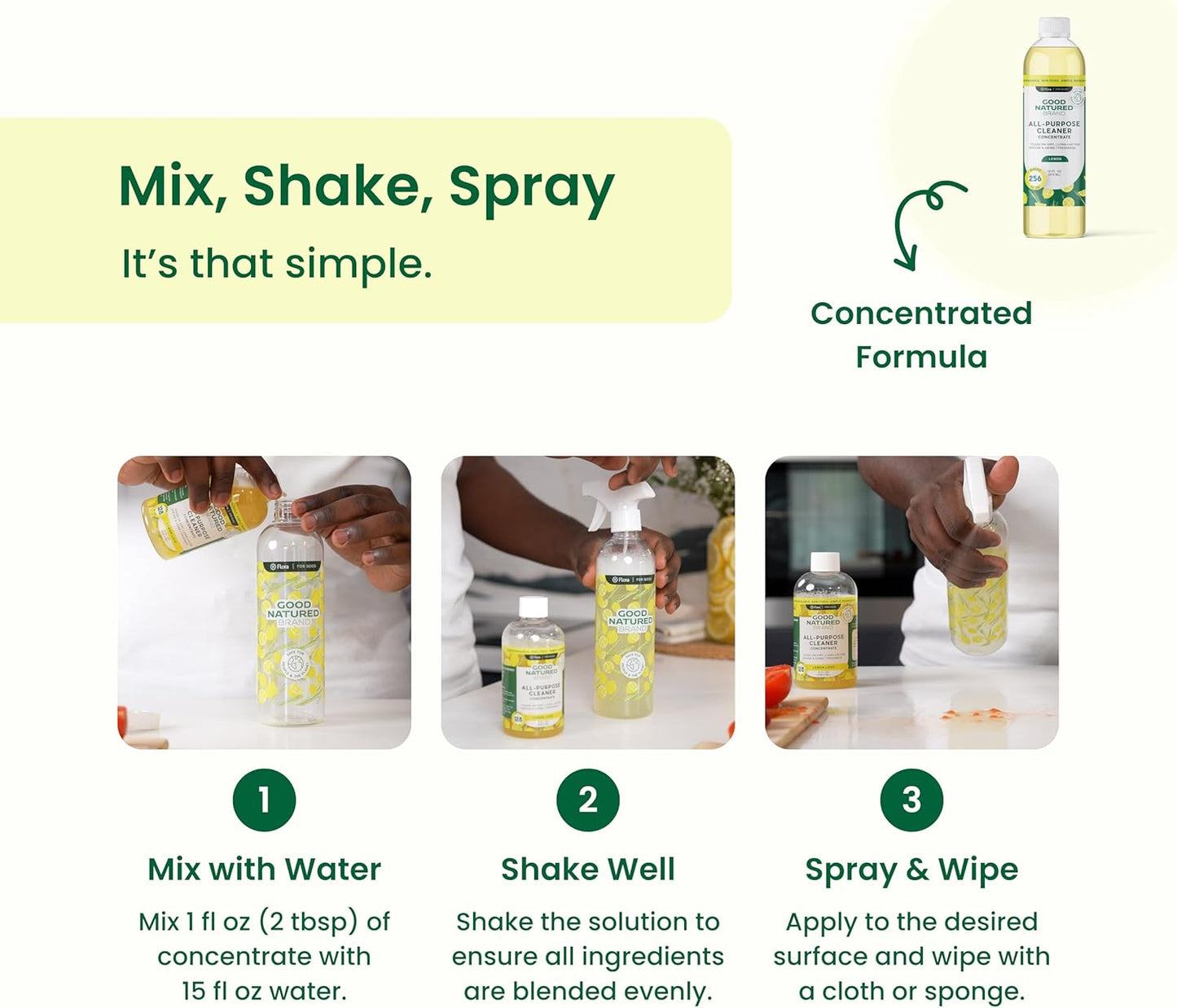 Good Natured Brand All-Purpose Cleaner Concentrate | Multi-Surface Cleaner | Natural Lemon