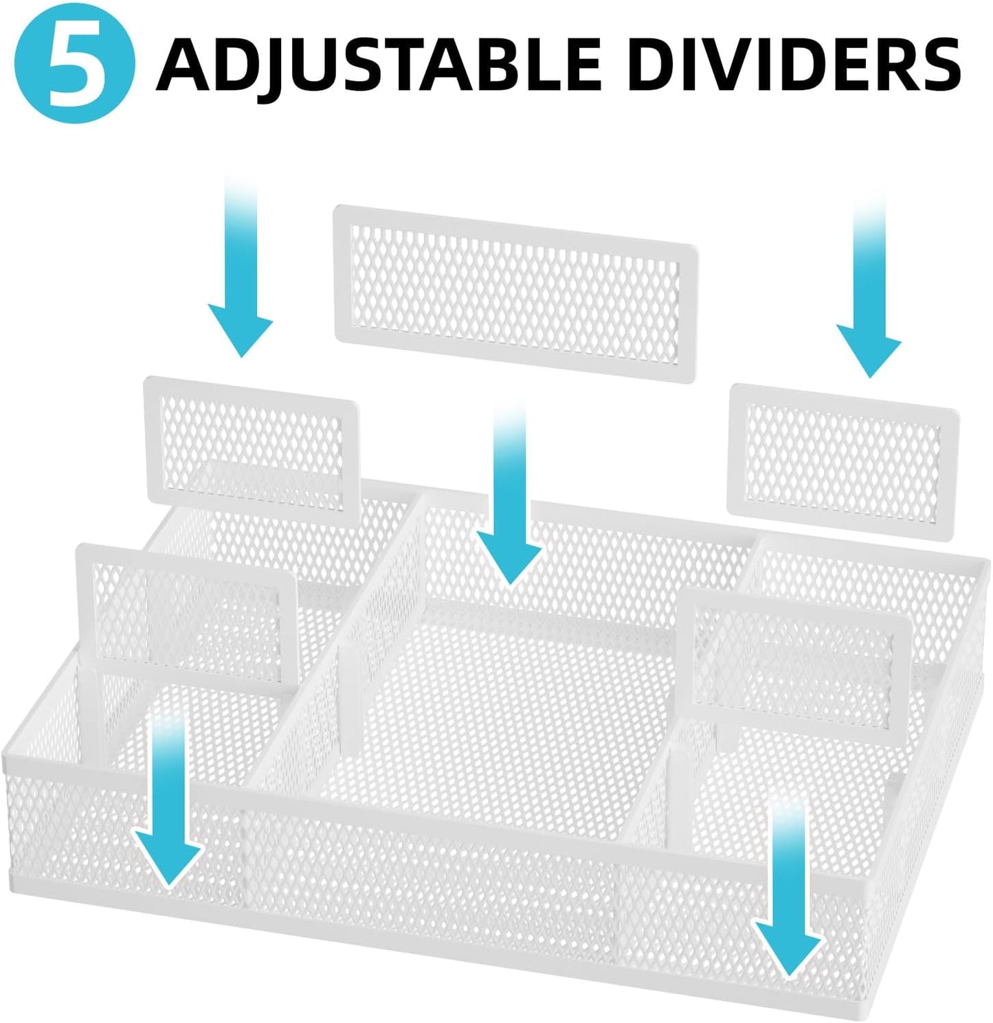 Marbrasse 2 Pack Desk Drawer Organizer, Mesh Drawer Organizer Tray with 8 Adjustable Compartments