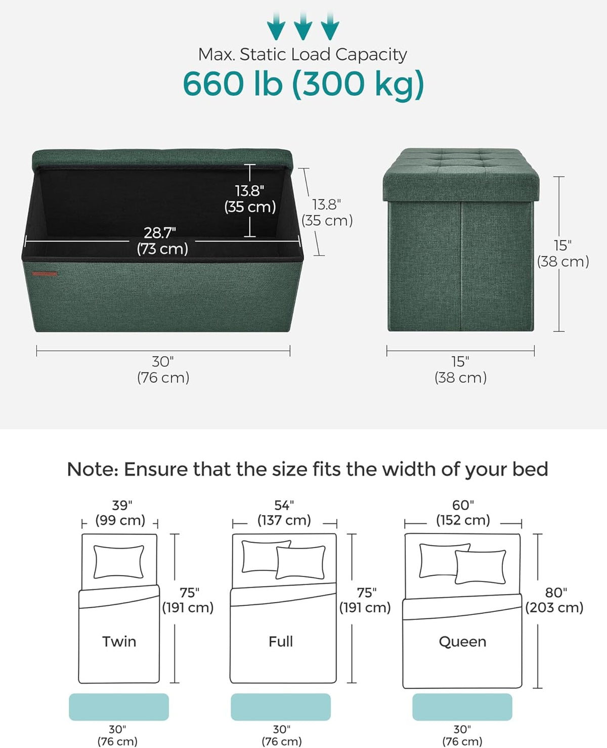 SONGMICS Mazie Collection - 30 Inches Folding Storage Ottoman Bench, Ottoman Foot Rest, End of Bed