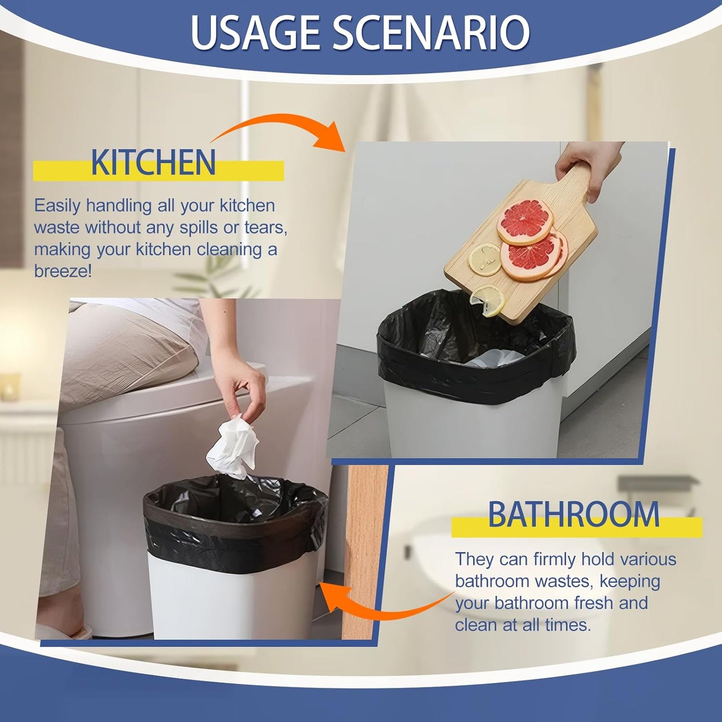 8 Gallon Trash Bags Heavy Duty - 30 Liters Black Garbage Bags,0.94 Mil Thick,220 Count,Medium