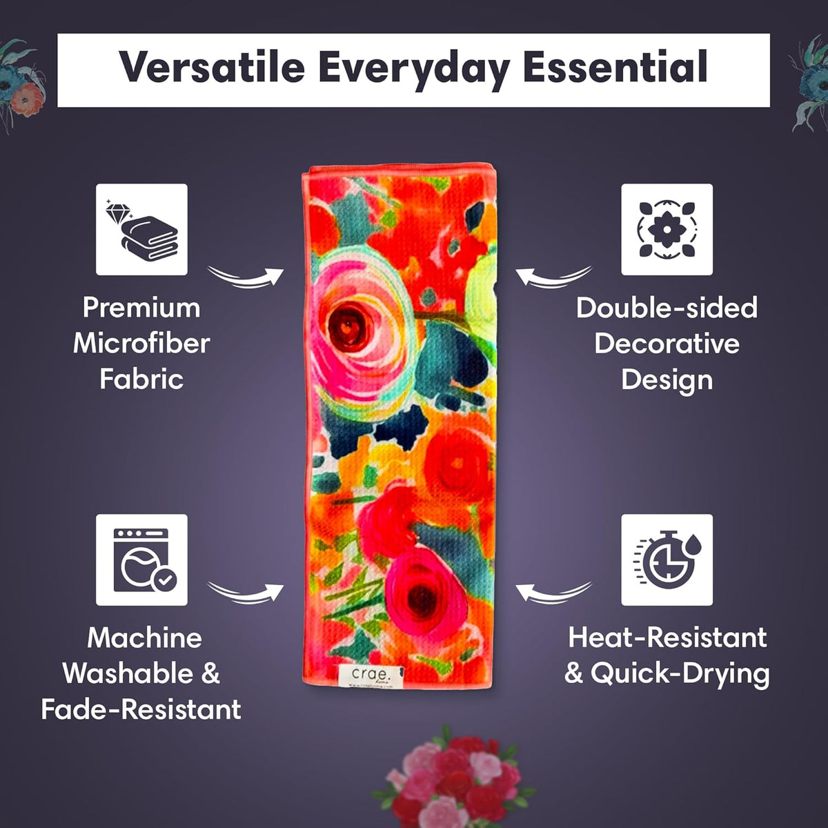 2 Double Sided Microfiber Hand Towels, 17x27 Inches Waffle Design Kitchen Towels Set, Durable &