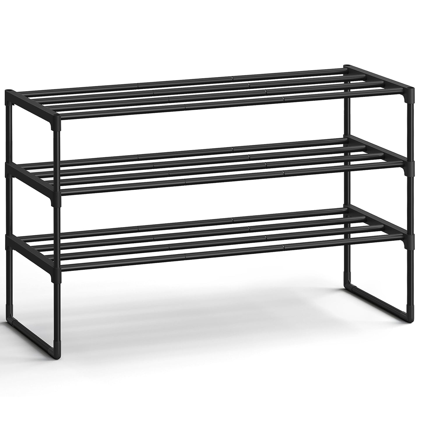 SONGMICS Shoe Rack, 3-Tier Shoe Organizer, Metal Storage Shelf, Upright or Upside Down, for 16-20