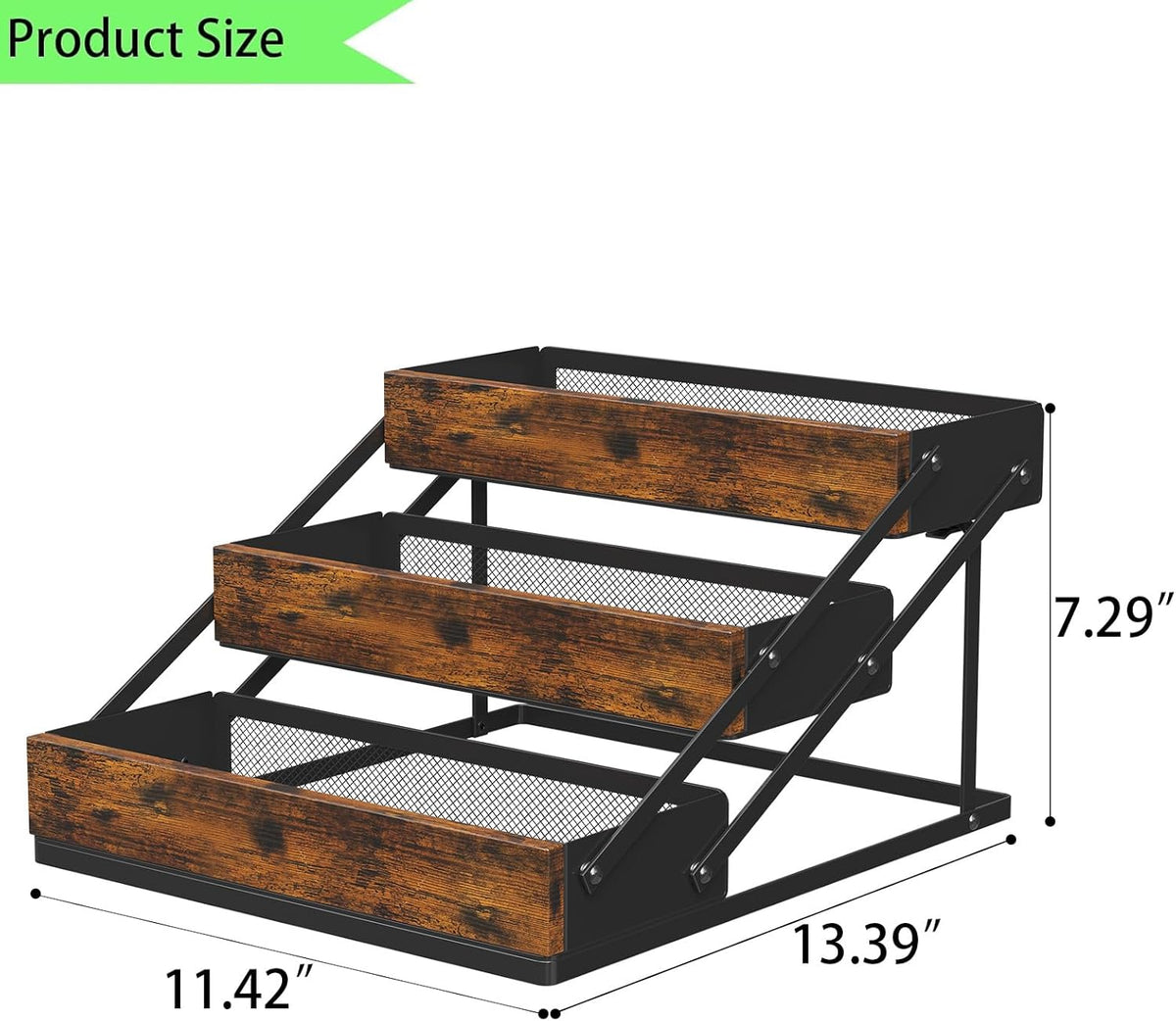 3 Tier Spice Rack Organizer for Cabinet, Foldable Spice Rack for Countertop, Cabinet Drawers Rustic