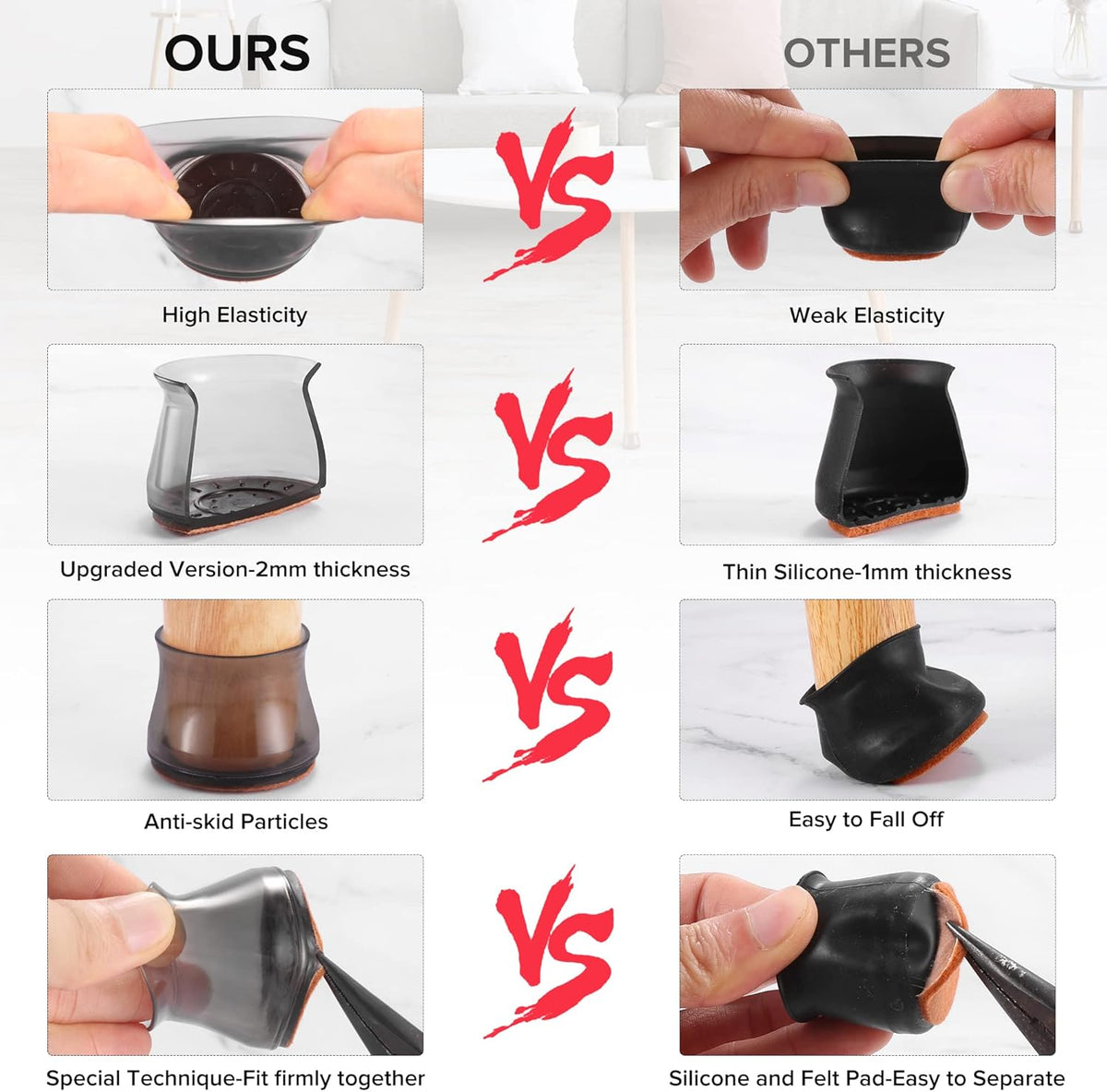 24PCS Upgraded Silicone Chair Leg Floor Protectors for Hardwood Floors, Furniture Sliders for Chair