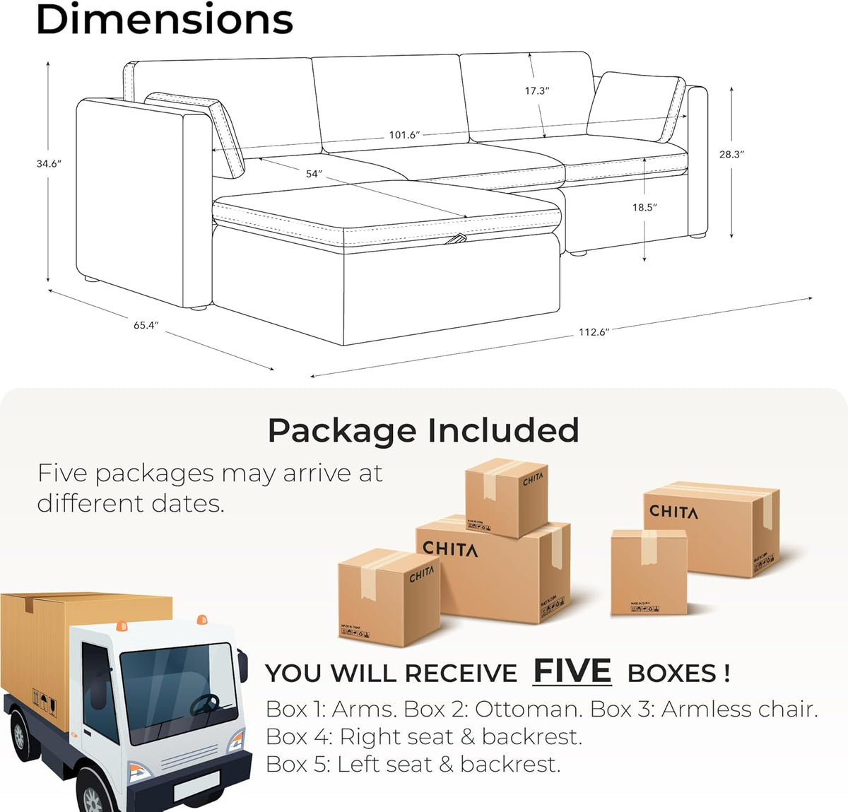 CHITA Oversized Modular Sectional Sofa Set, FSC Certified L Shaped Couch with Reversible