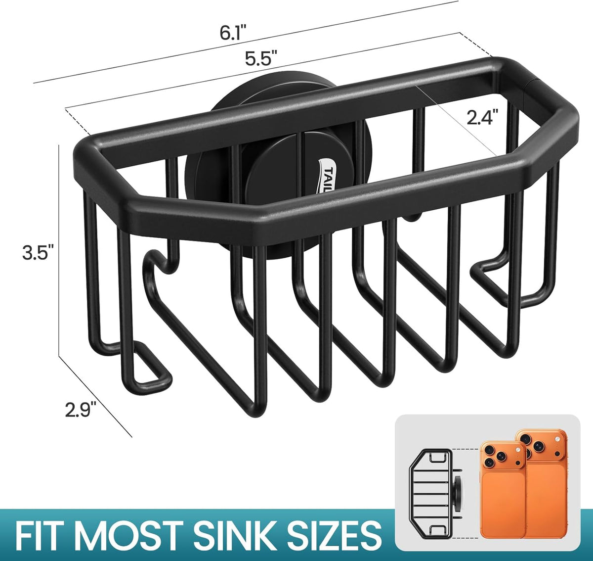 TAILI Sponge Holder for Kitchen Sink with Strong Suction Cup, Rustproof Aluminum Sink Caddy for