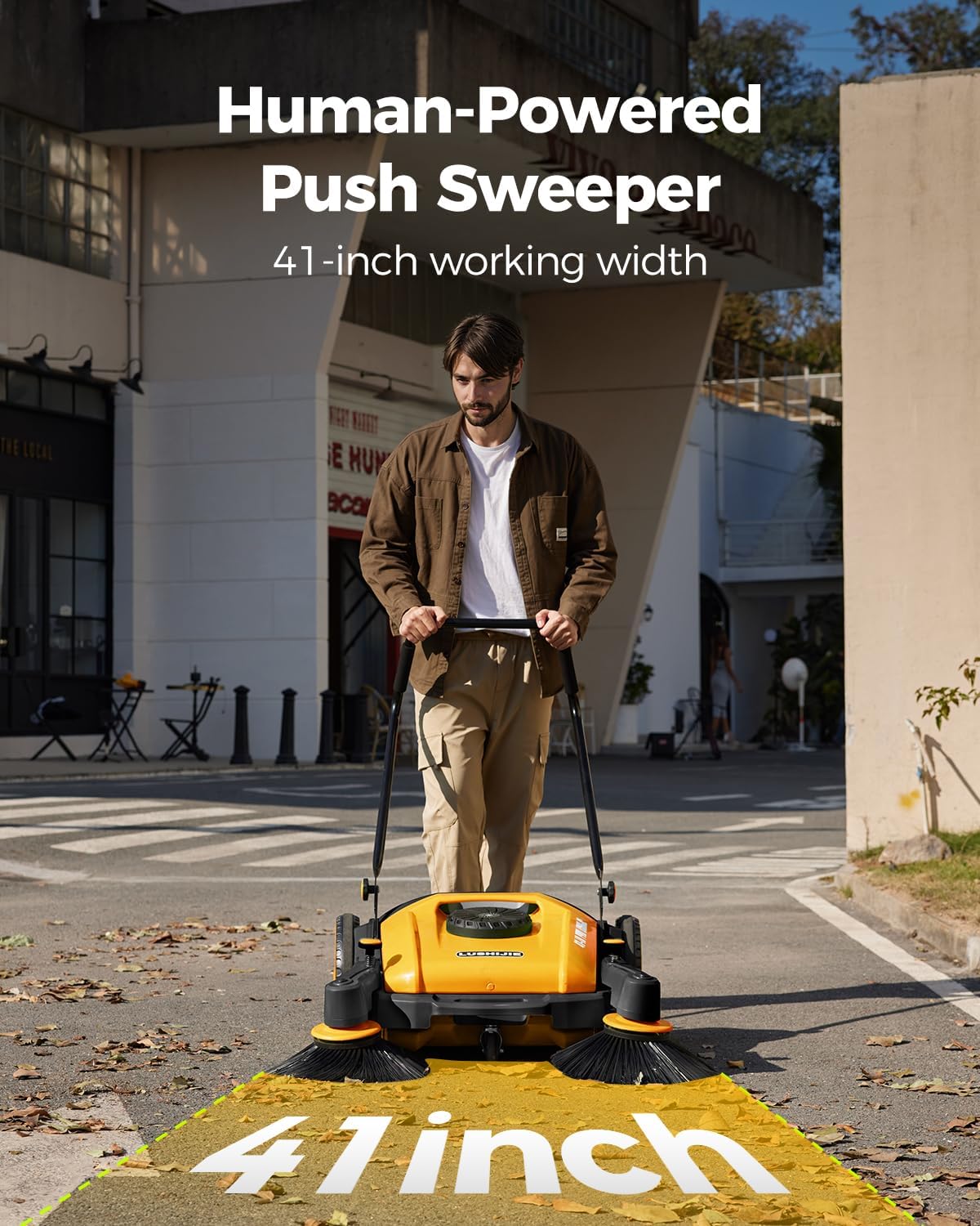 41" Industrial Walk-Behind Hand Push Floor Sweeper | Commercial 55L Large Capacity | 45000