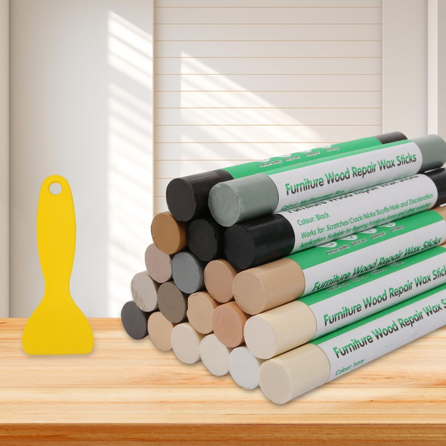 Furniture Markers Touch Up, 20 Colors Wood Filler Sticks, Wood Wax Crayons for Repairing Scratches