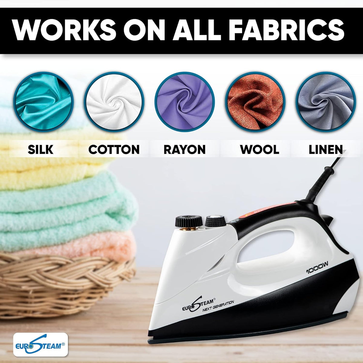 Eurosteam Next Generation Iron - Powerful Steam with Built-in Boiler - No Temperature Setting for