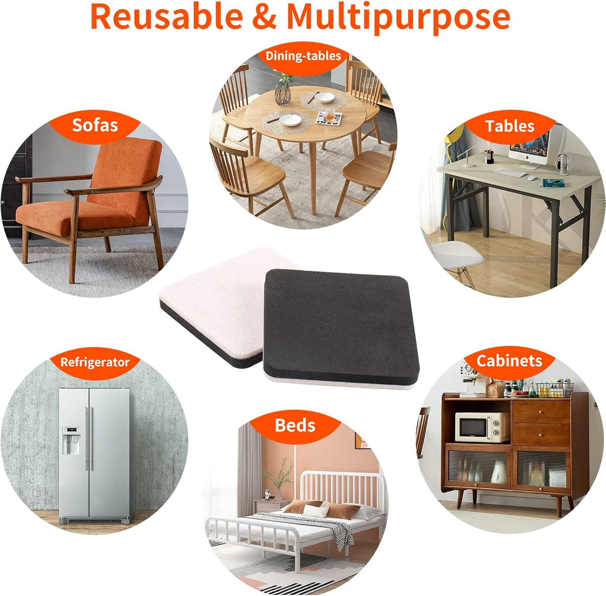 Ezprotekt 3.5" Felt Furniture Movers Sliders for Hardwood & Vinyl Floors, 16 Pcs Square Reusable