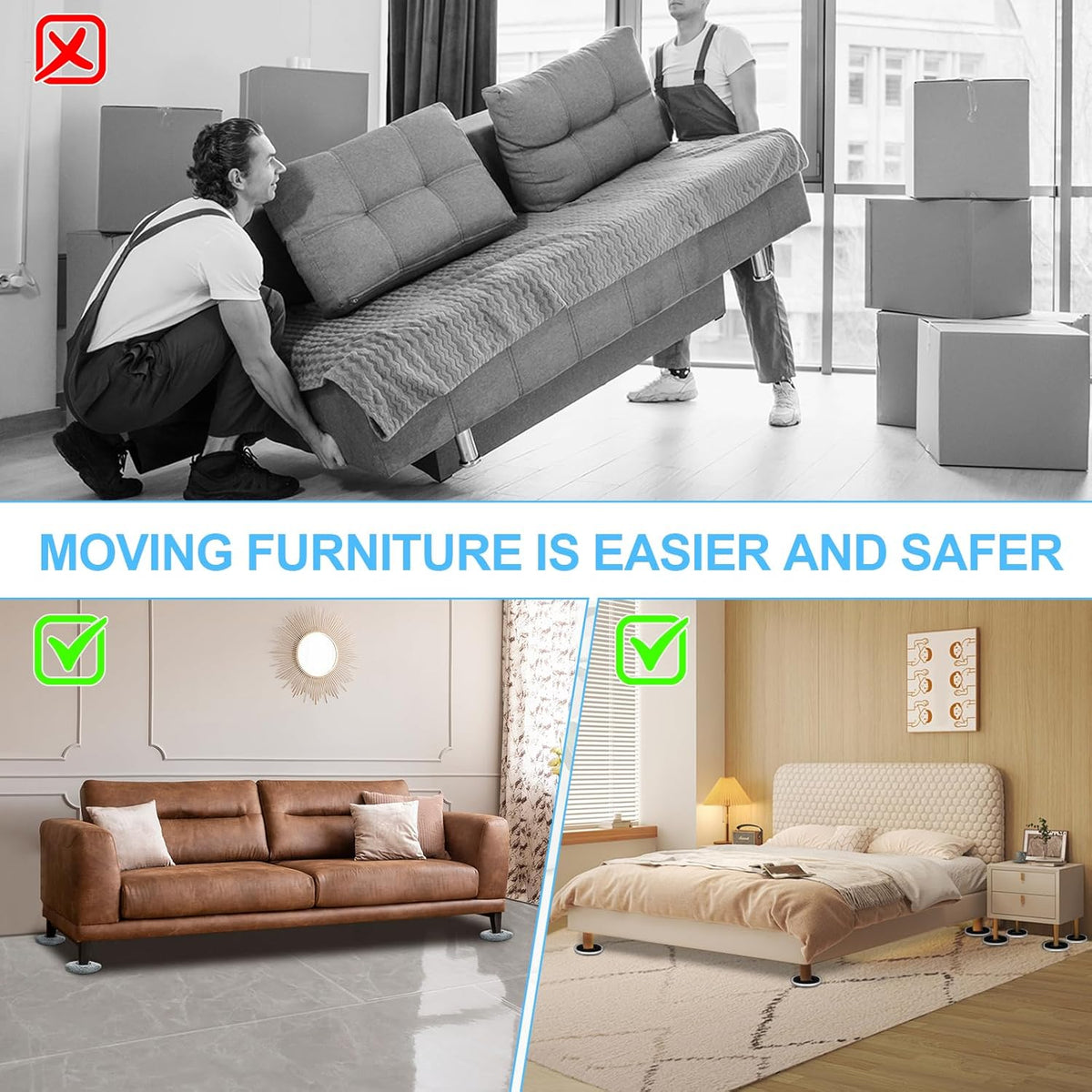 New Upgrade Furniture Movers Sliders, 4+4 Pack 4.3" Multi-Surface Furniture Sliders with Groove