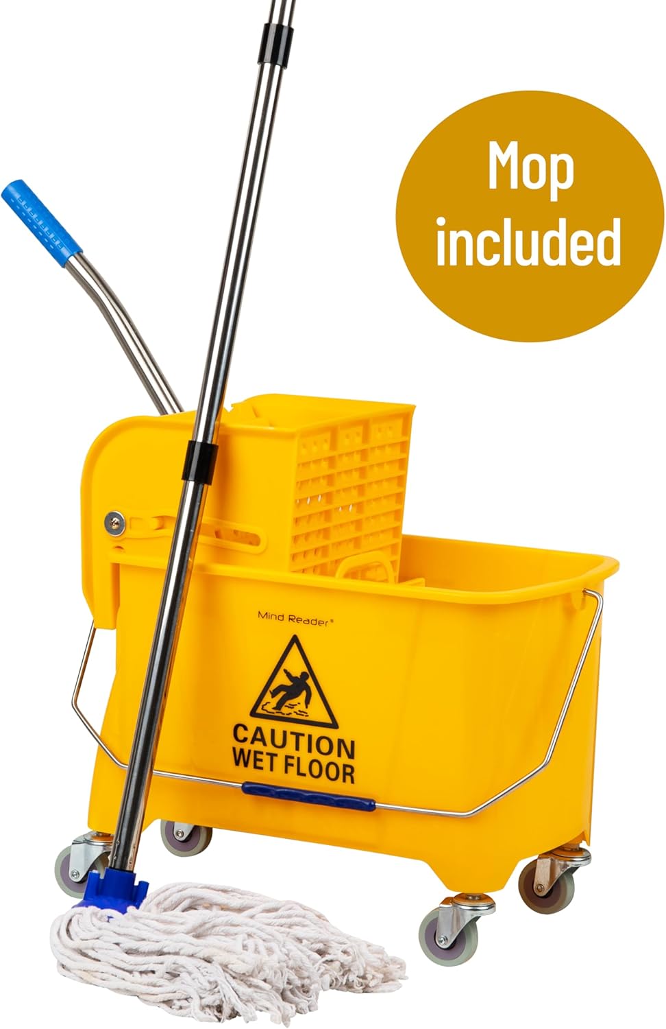 Mind Reader Bucket with Wringer and Mop Set, 22 Qt (5.5 Gallon), Floor Cleaning, Wheels, 16.25" L x