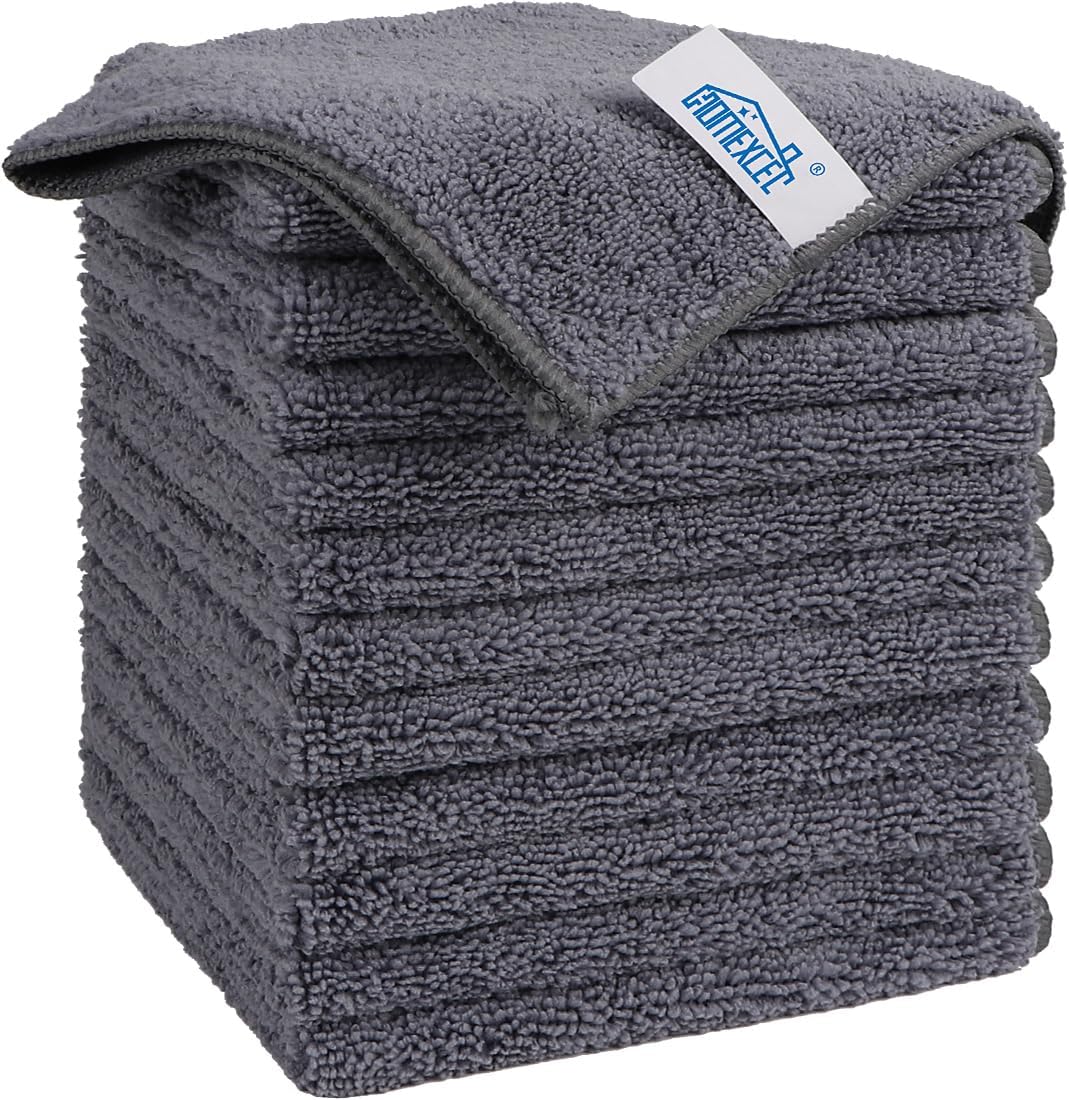 HOMEXCEL Grey Microfiber Cleaning Cloth, 12 Pack Premium Microfiber Towels for Cars, Lint Free