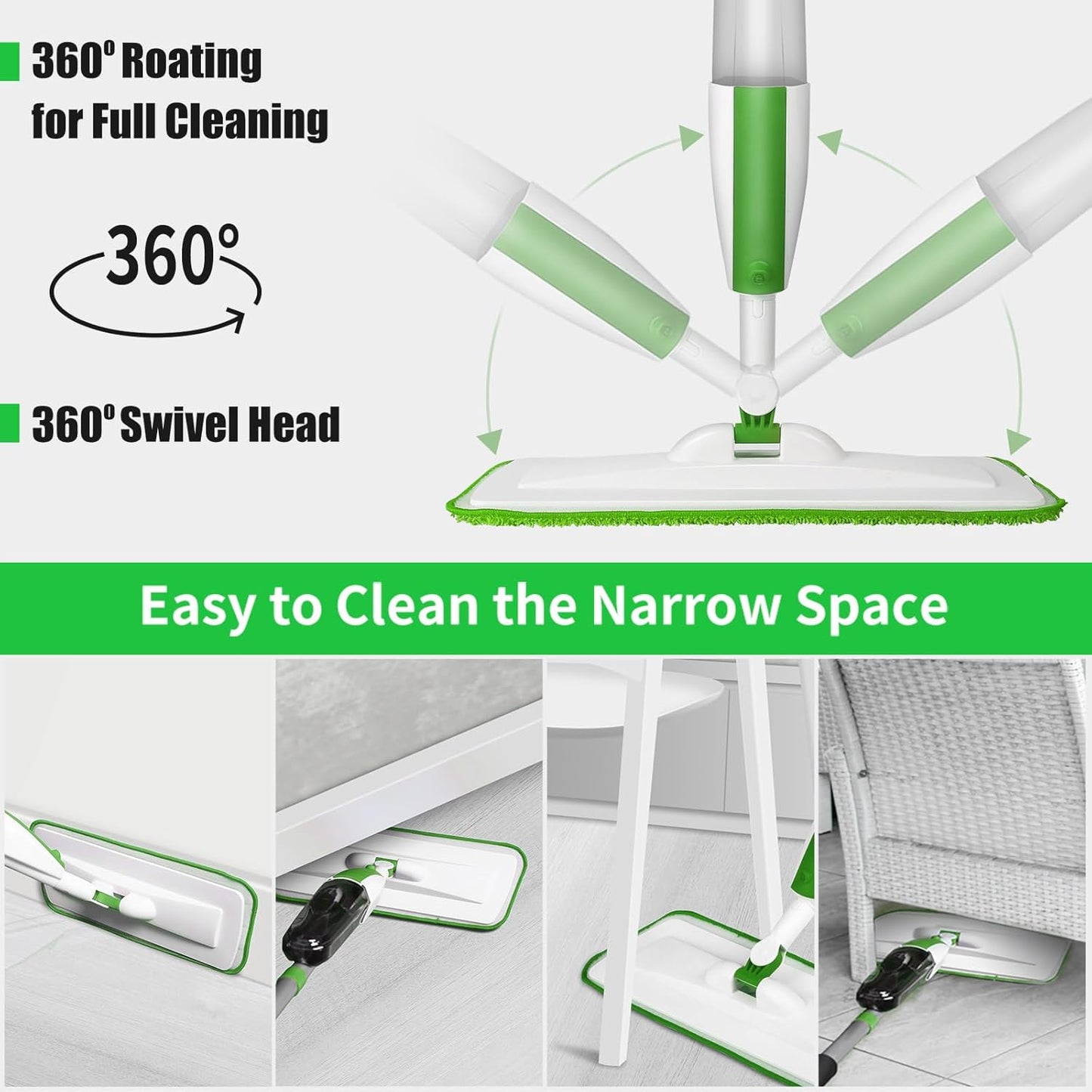 Mops for Floor Cleaning Wet Spray Mop with 14 oz Refillable Bottle and 3 Washable Microfiber Pads