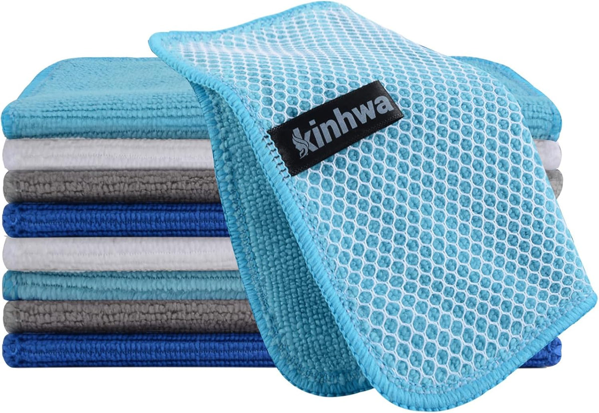 KinHwa Kitchen Washcloths for Dishes Absorbent Microfiber Dish Cloths Quick Dry Dish Rags with Poly