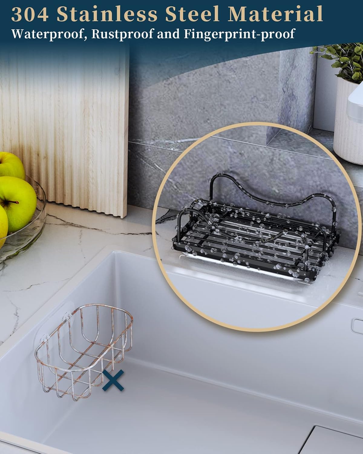 Consumest Sponge Holder for Kitchen Sink - Movable Sink Caddy for Countertop Organizer, 304
