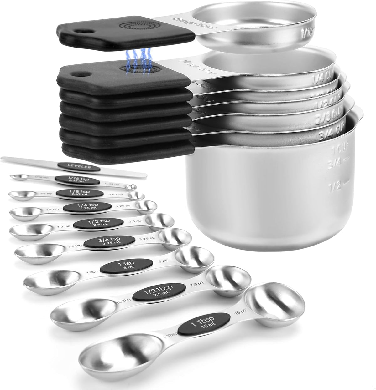 Magnetic Measuring Cups and Spoons Set-Heavy Duty 304 Stainless Steel，Double Measurement