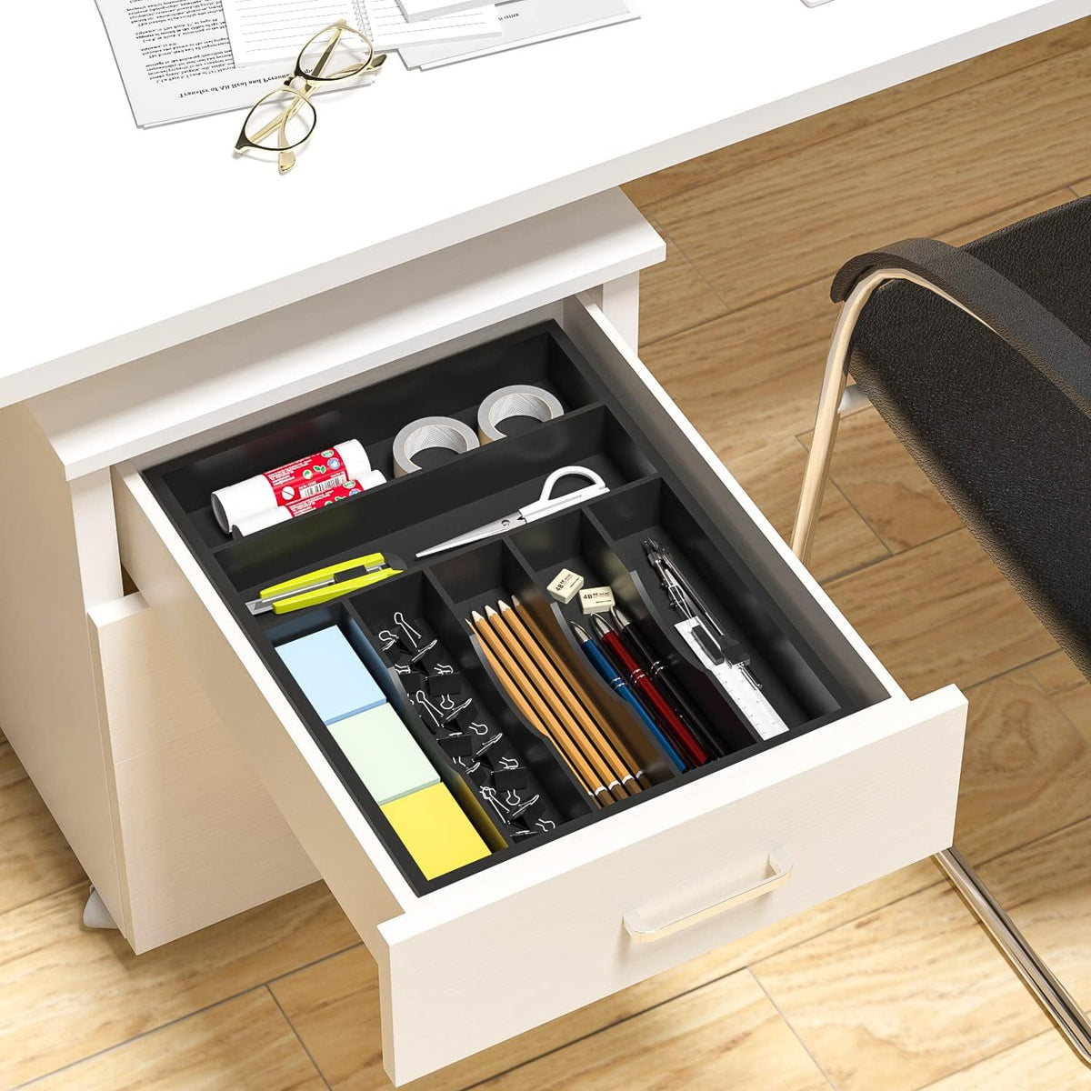 Utensil Organizer Silverware Drawer Organizer - 7 Slots Bamboo Silverware Tray For Kitchen Cutlery