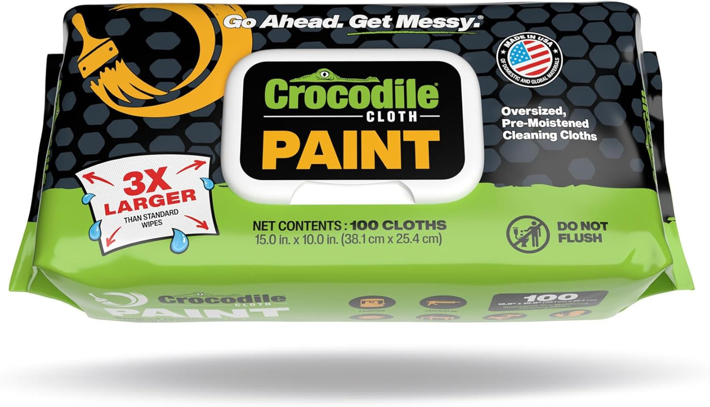 Crocodile Cloth Paint Cleaning Wipes – 100 Count (15" x 10") Heavy-Duty Cleaning Cloths for Paint