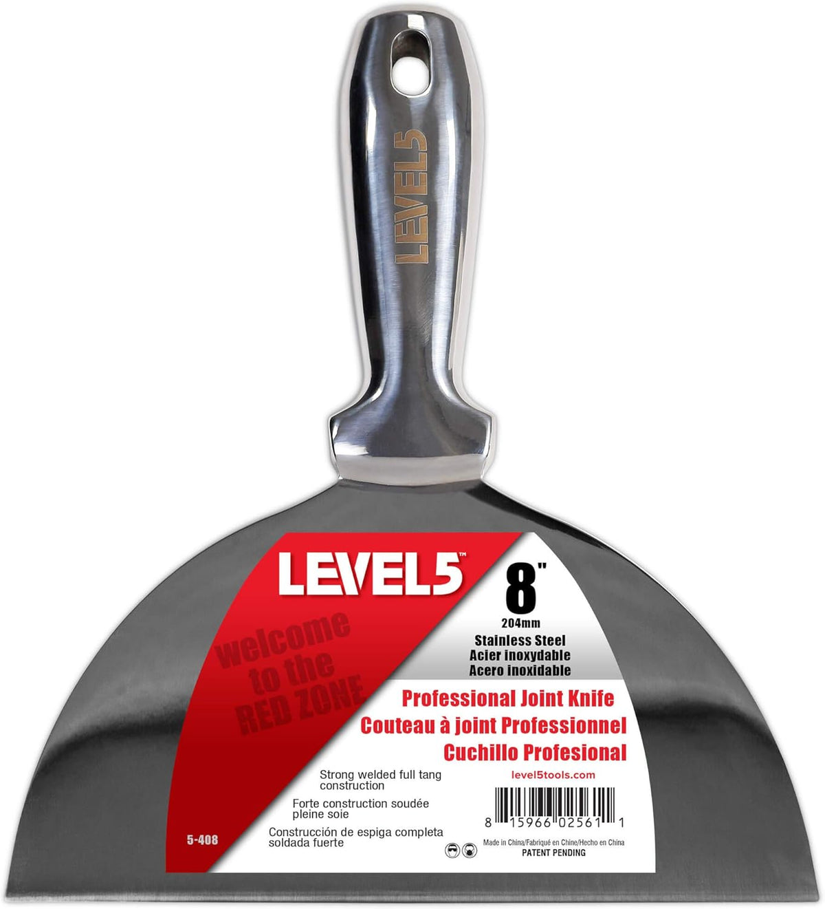 8" All Stainless Steel Joint Knife - LEVEL5 | Professional Grade Putty Blade, Premium Polished