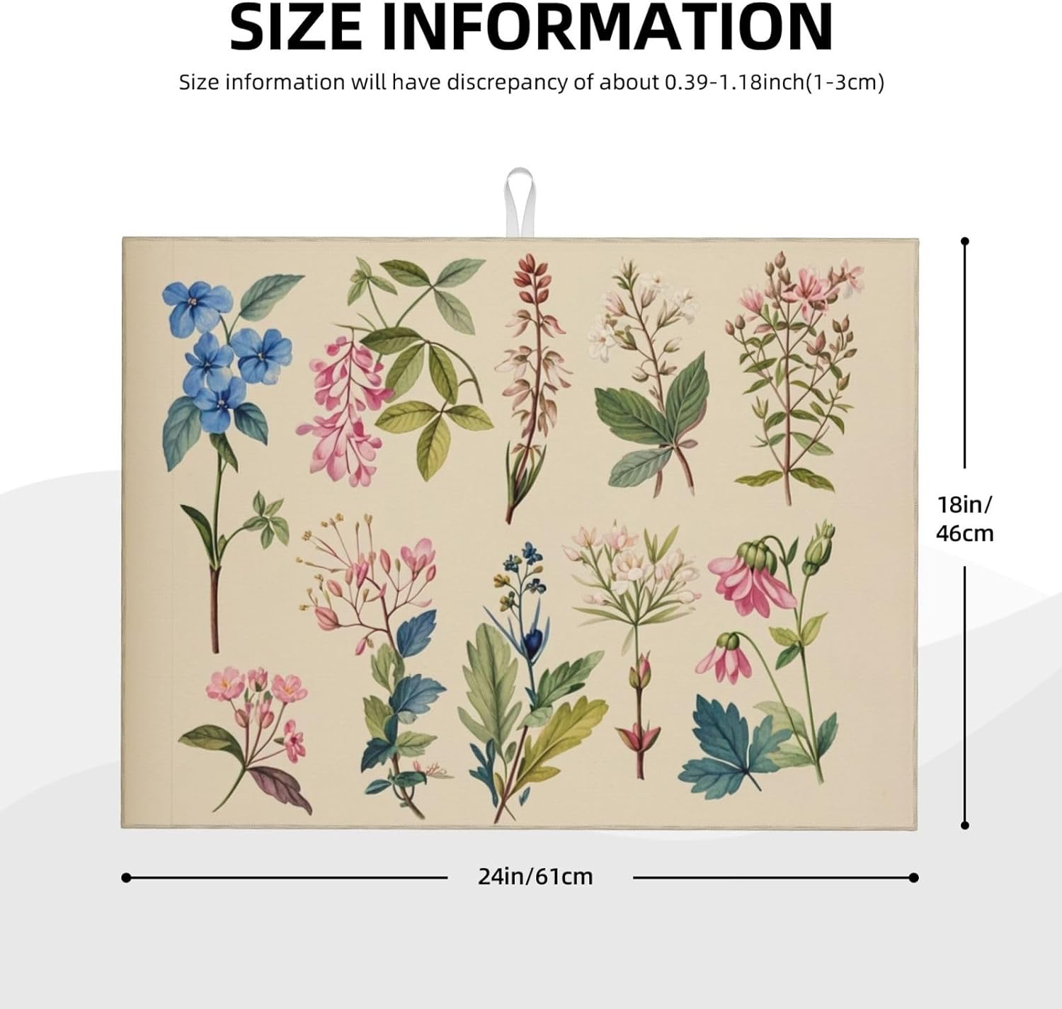 Vintage Plants Herbs Floral Dish Drying Mat Highly Absorbent Double-Sided Microfiber with Hanging