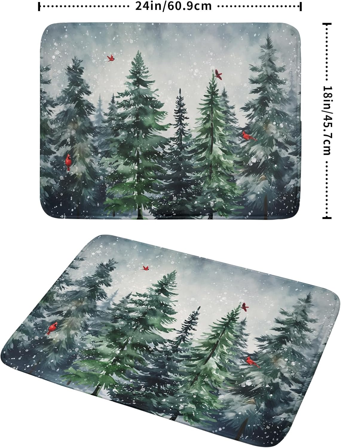 Christmas Tree Dish Drying Mat for Kitchen Counter Winter Pine Tree Dish Drying Mat 18x24 Inch Red