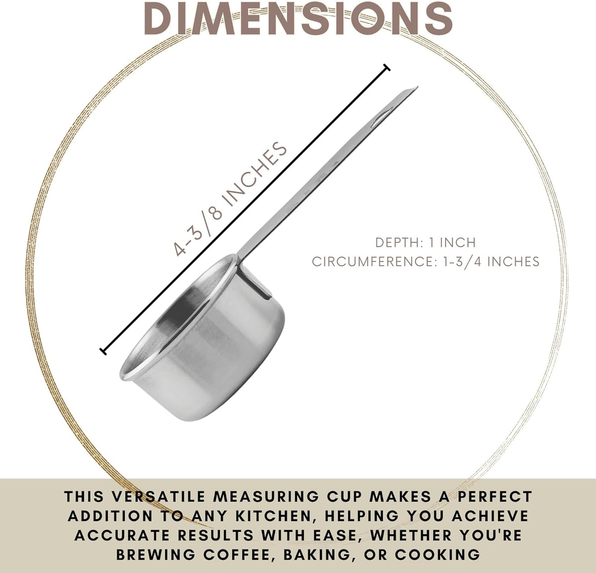 1/8 Cup Stainless Steel Measuring Cup | Sturdy Metal 30 ml | 30 cc | 1 oz | Single Cup for Wet and
