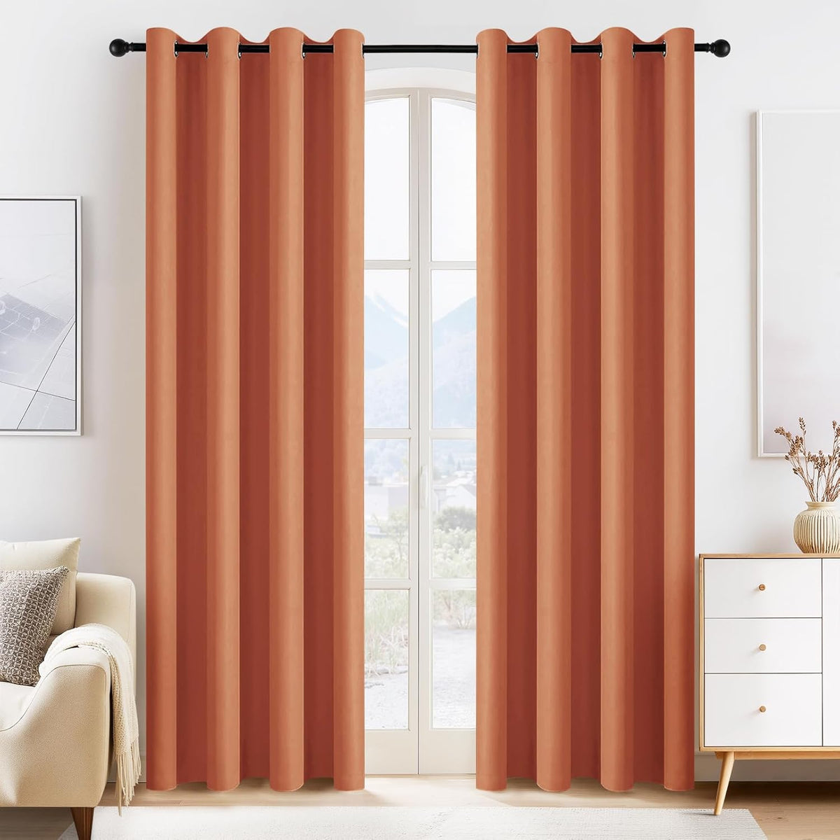 PONY DANCE Burnt Orange Blackout Curtains 80 inch Long 2 Panels Set, Thermal Insulated Solid
