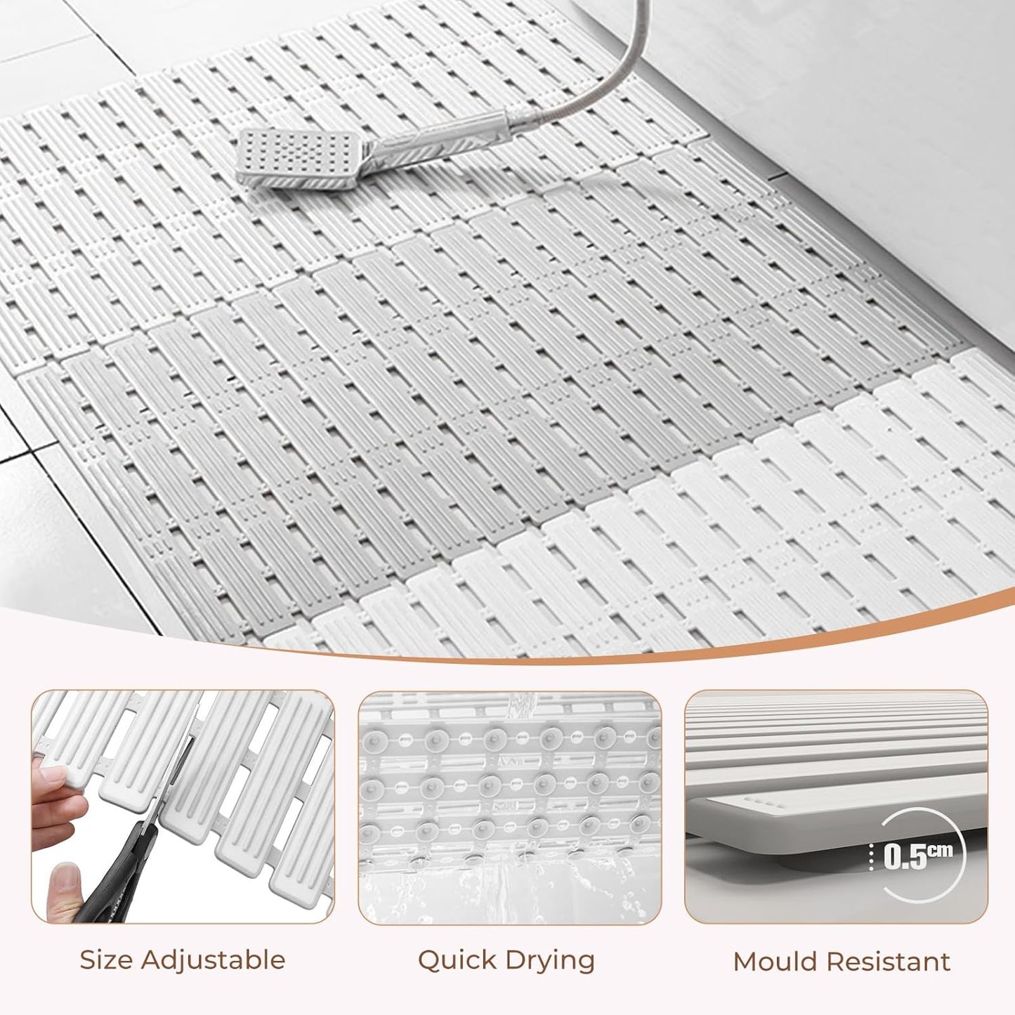 Bathtub Mat Non Slip for Bathroom with Suction Cups and Drain Holes 35.4 * 15.7 Inch Shower Mat for