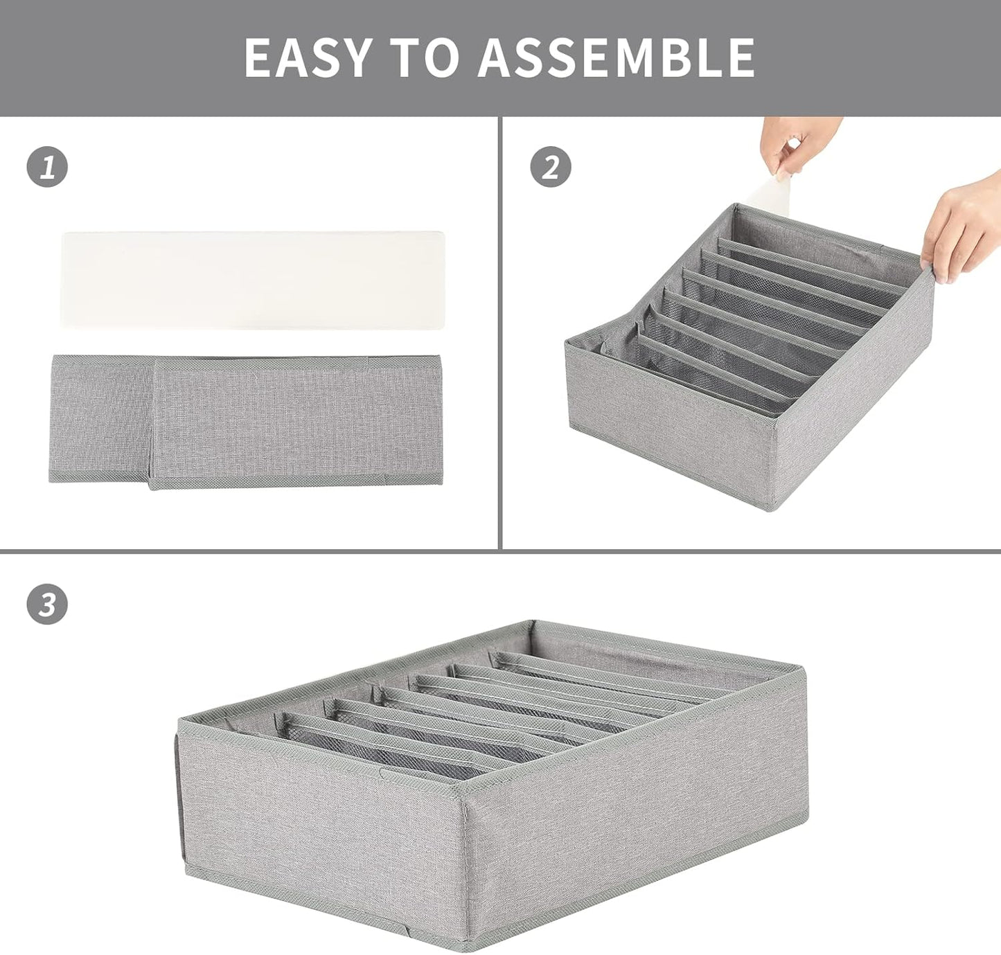 Qozary 4 Pack Drawer Organizers for Clothing, 8 Grids Foldable Closet Organizers and Storage Bins