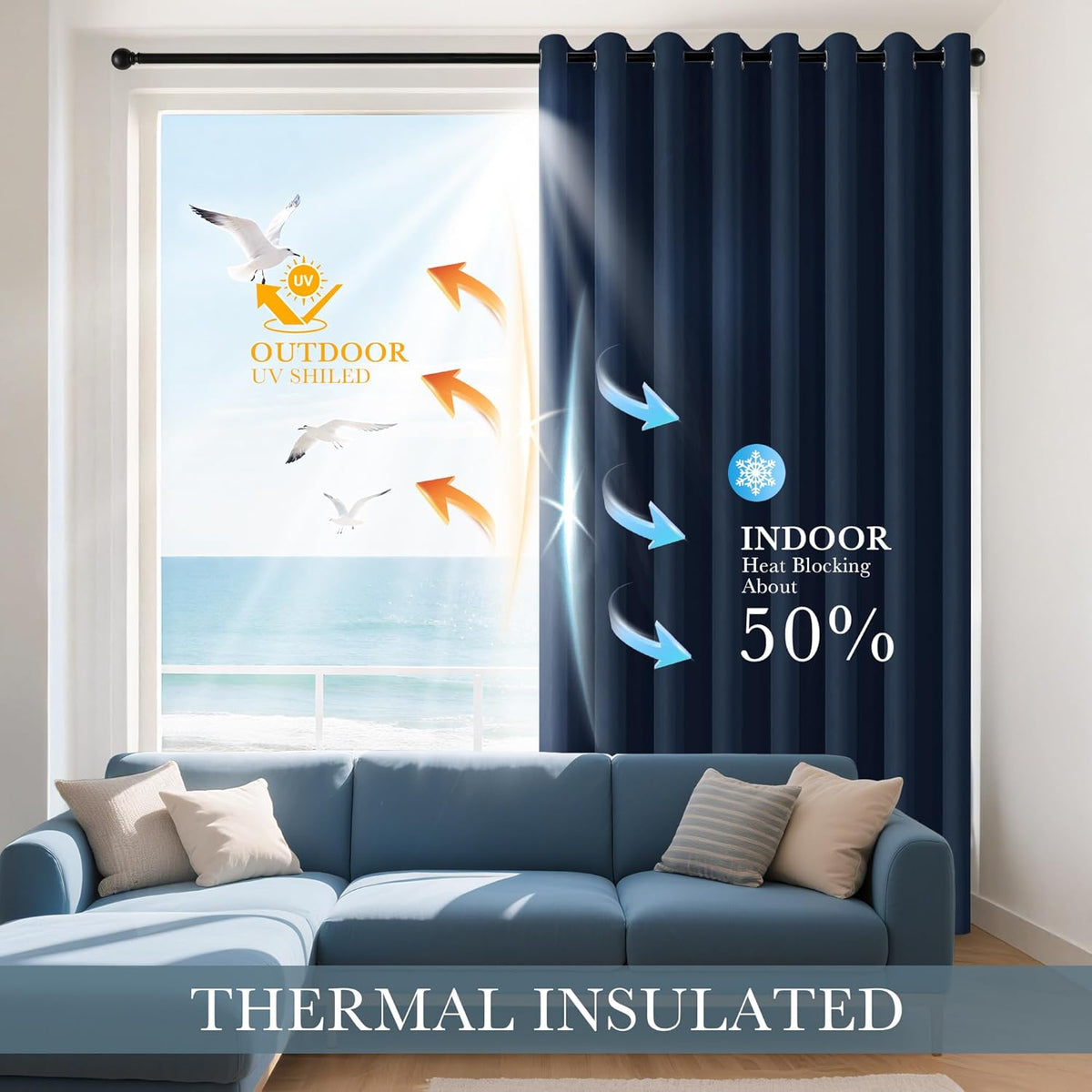 PONY DANCE Blackout Curtains Set - Window Treatments Solid Energy Saving Thermal Insulated Drapes