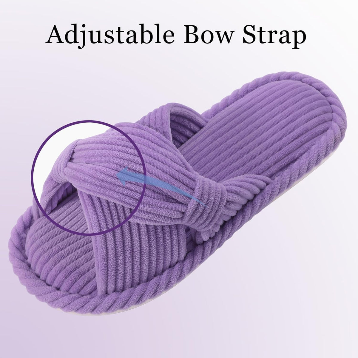 Evshine Summer House Slippers for Women Corduroy Cross Bow Indoor Slippers Open Toe Slip On Bedroom